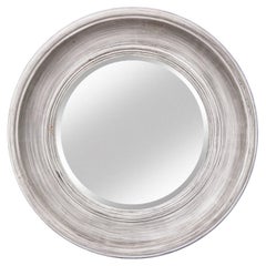 Aged White Faux Finished Faux Wood Round Beveled Mirror