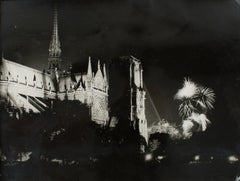 14th of July at Notre Dame de Paris Silver Gelatin Black and White Photography
