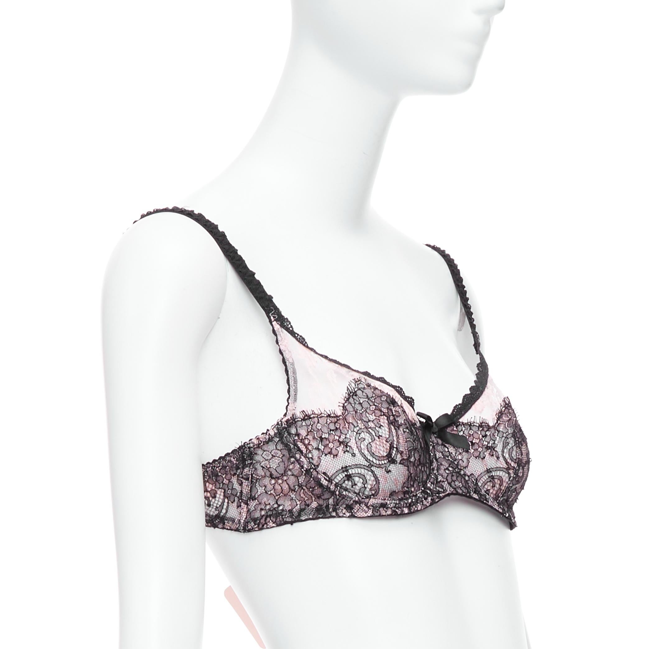 Gray AGENT PROVOCATEUR Knickers Forever black lace pink trim bra FR90C For Sale