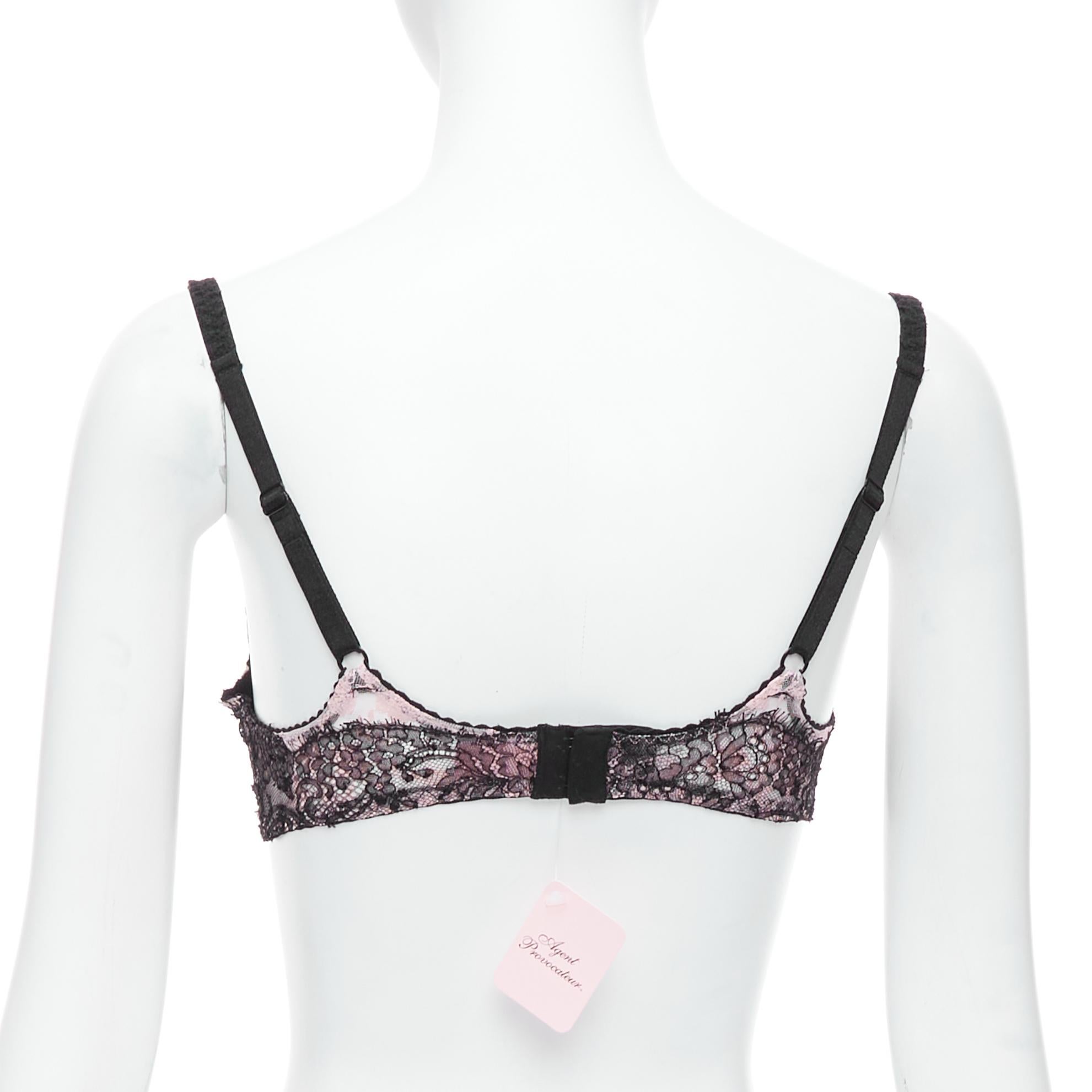 AGENT PROVOCATEUR Knickers Forever black lace pink trim bra FR90C For Sale 1
