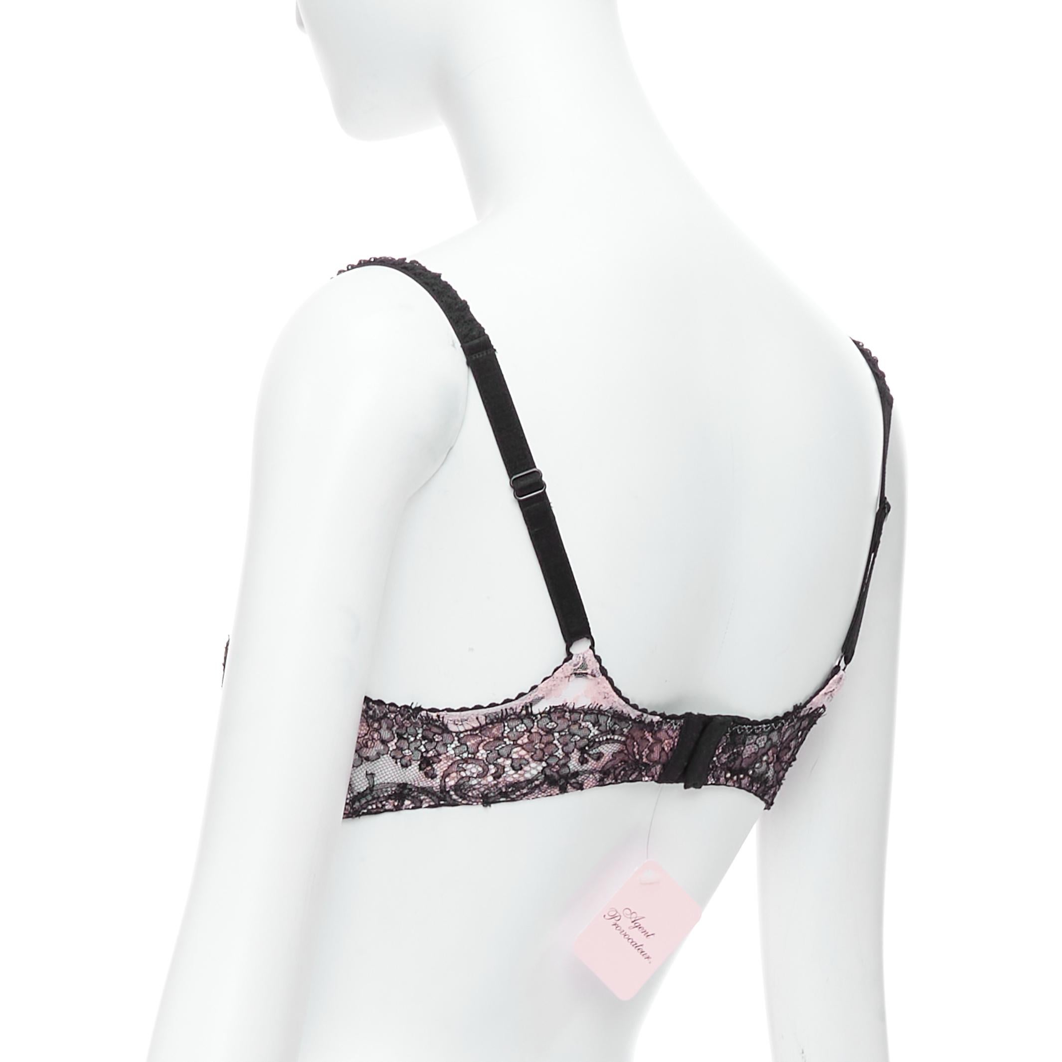 AGENT PROVOCATEUR Knickers Forever black lace pink trim bra FR90C For Sale 2