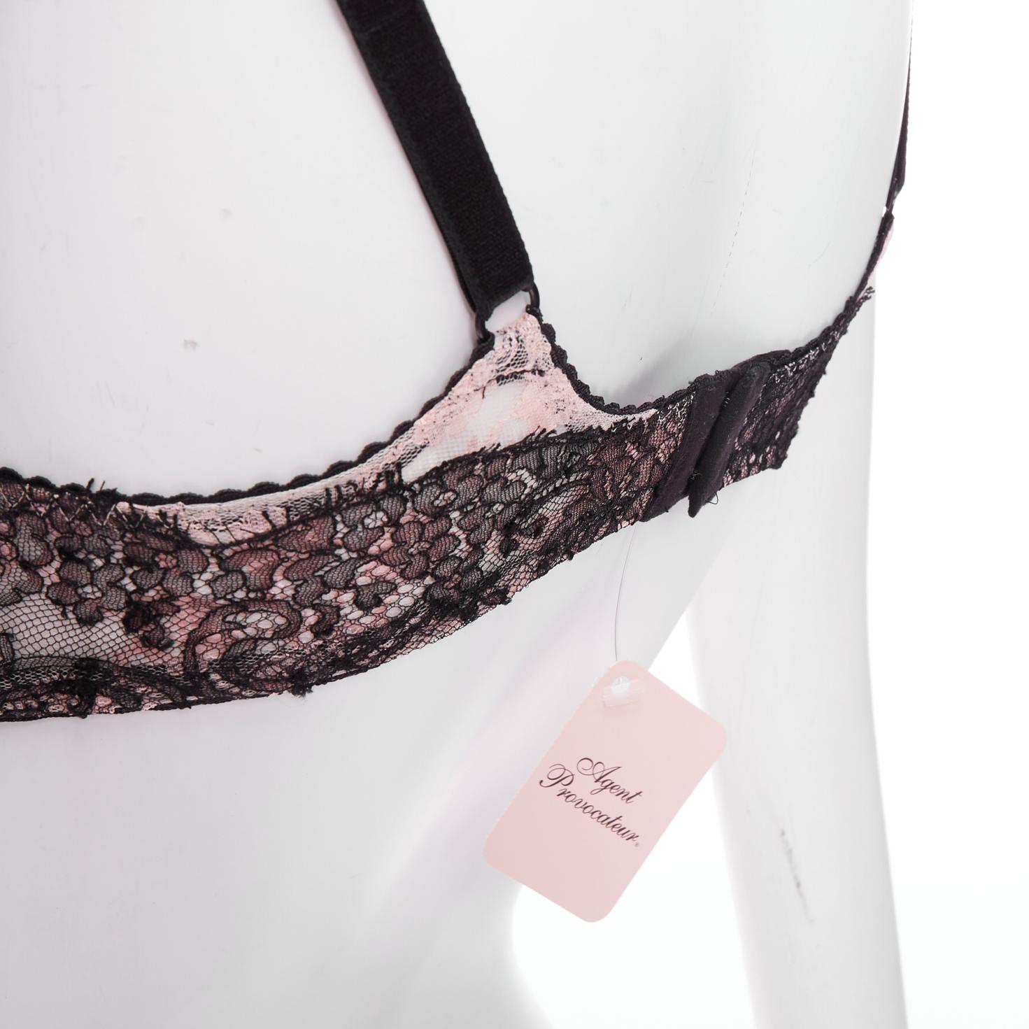 AGENT PROVOCATEUR Knickers Forever black lace pink trim bra FR90C For Sale 3
