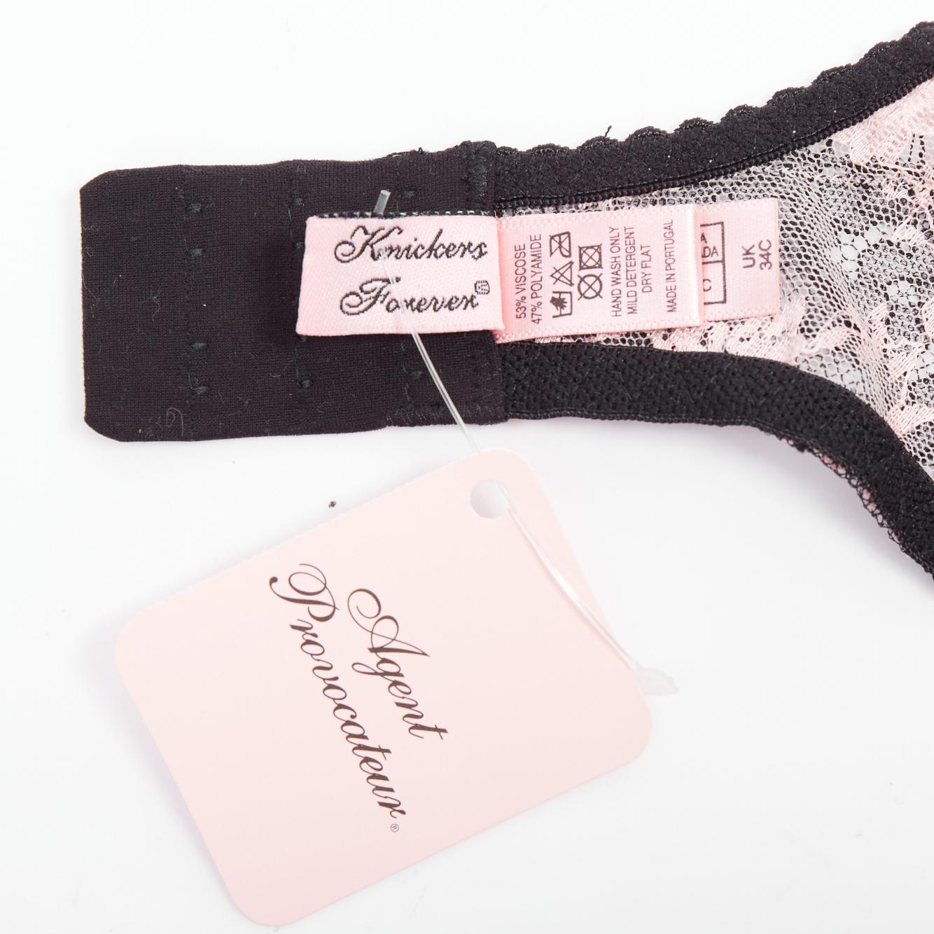 AGENT PROVOCATEUR Knickers Forever black lace pink trim bra FR90C For Sale 4