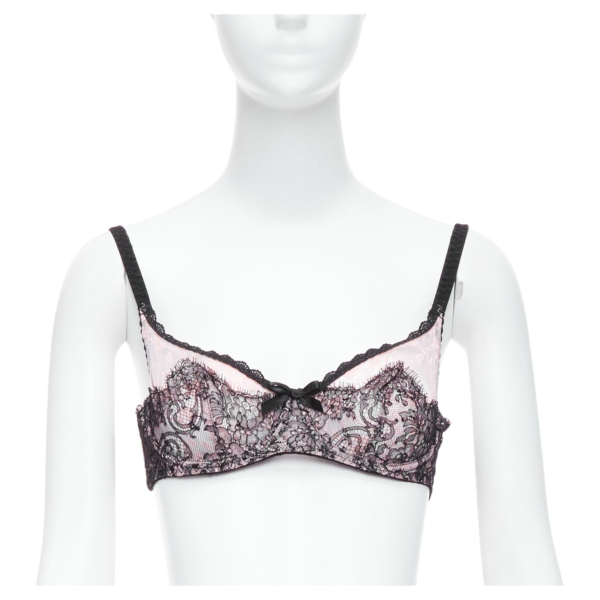 AGENT PROVOCATEUR Knickers Forever black lace pink trim bra FR90C For Sale