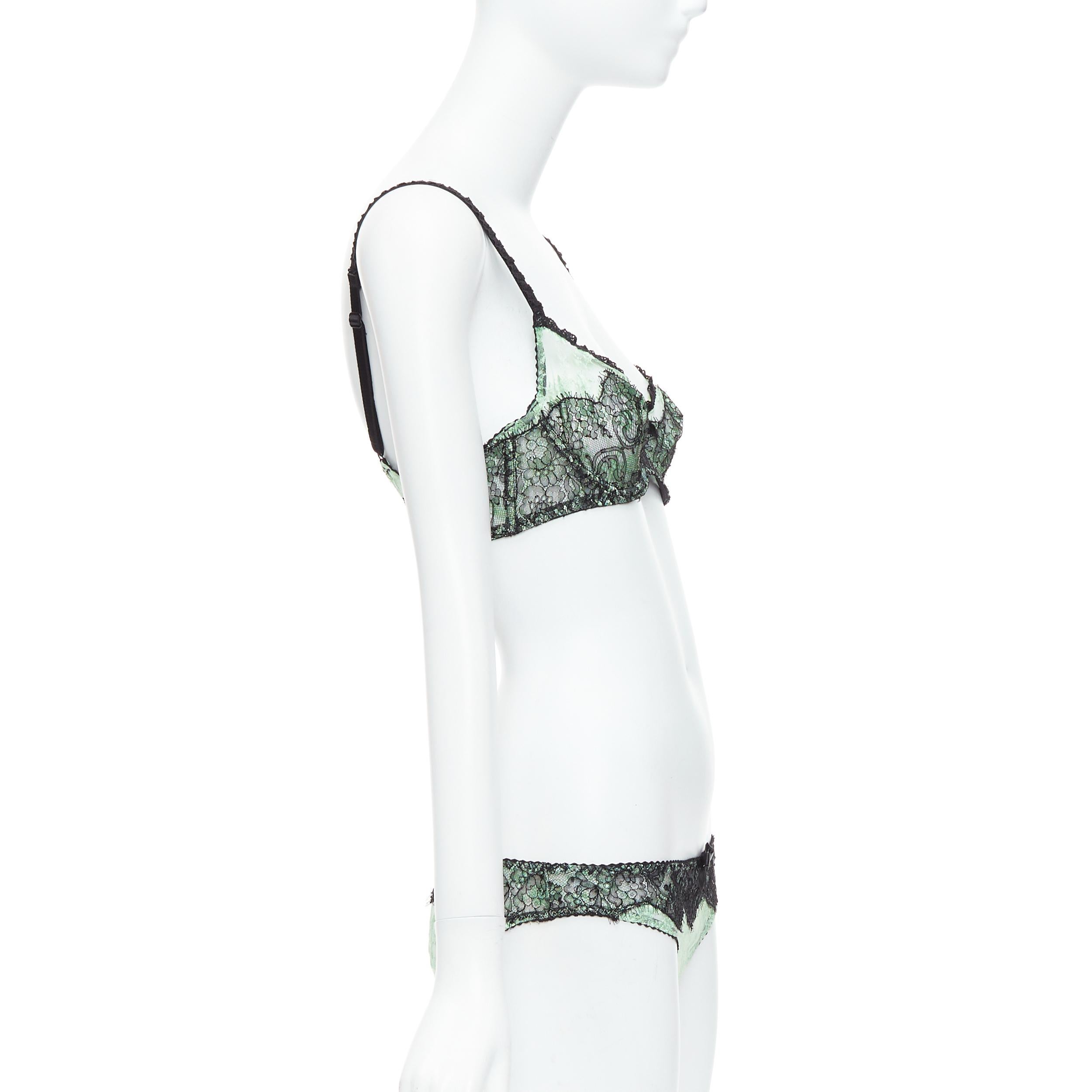 Women's AGENT PROVOCATEUR mint green lace black bow bra panty set FR90C For Sale