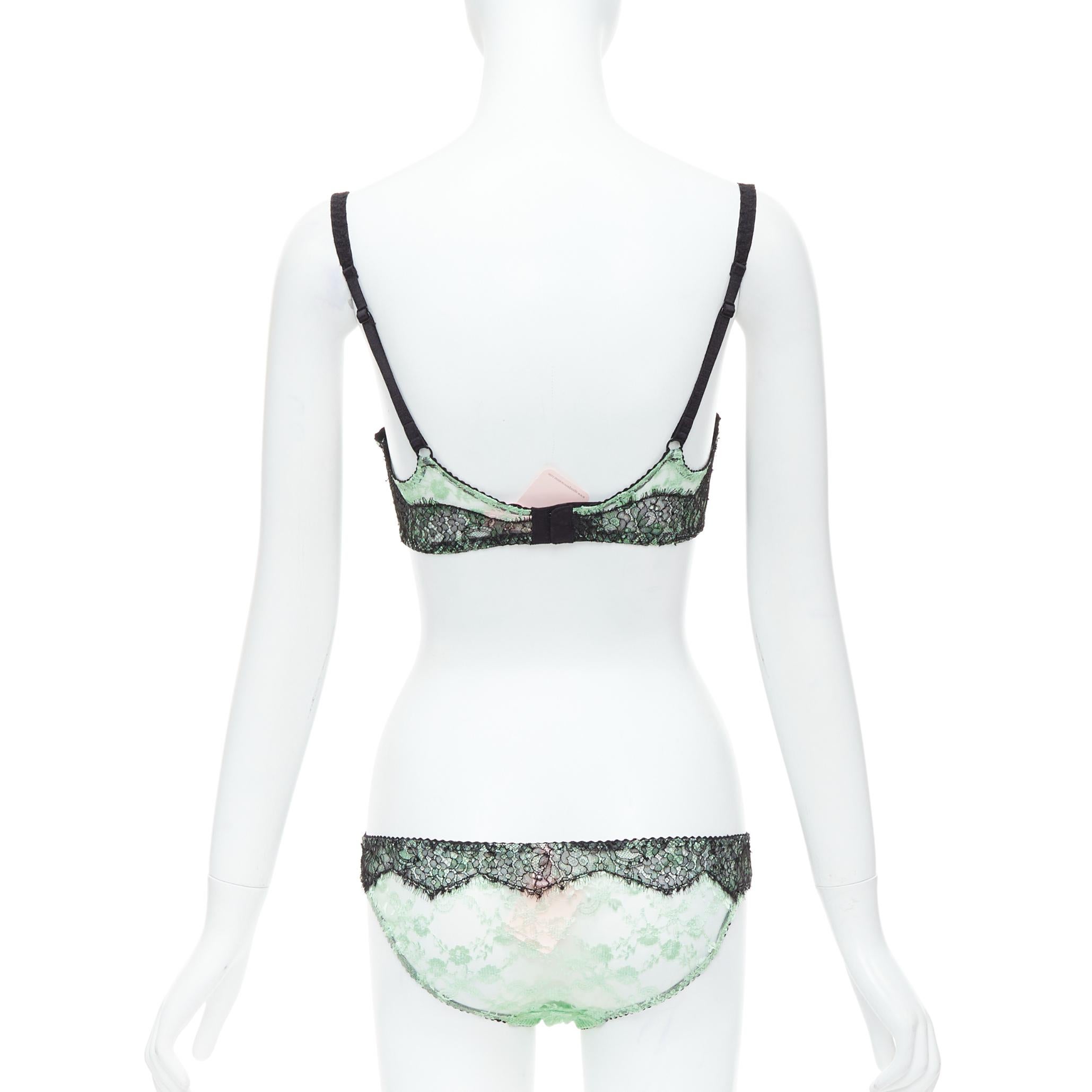 AGENT PROVOCATEUR mint green lace black bow bra panty set FR90C For Sale 1