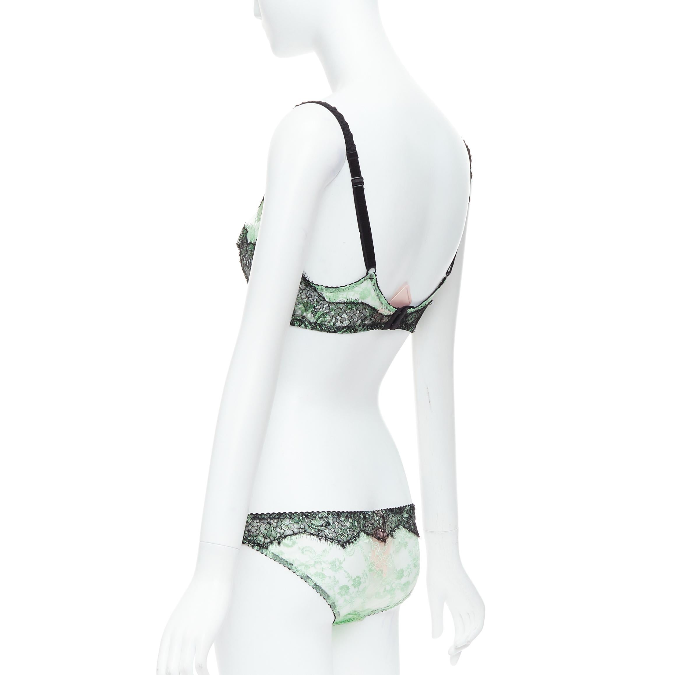 AGENT PROVOCATEUR mint green lace black bow bra panty set FR90C For Sale 2