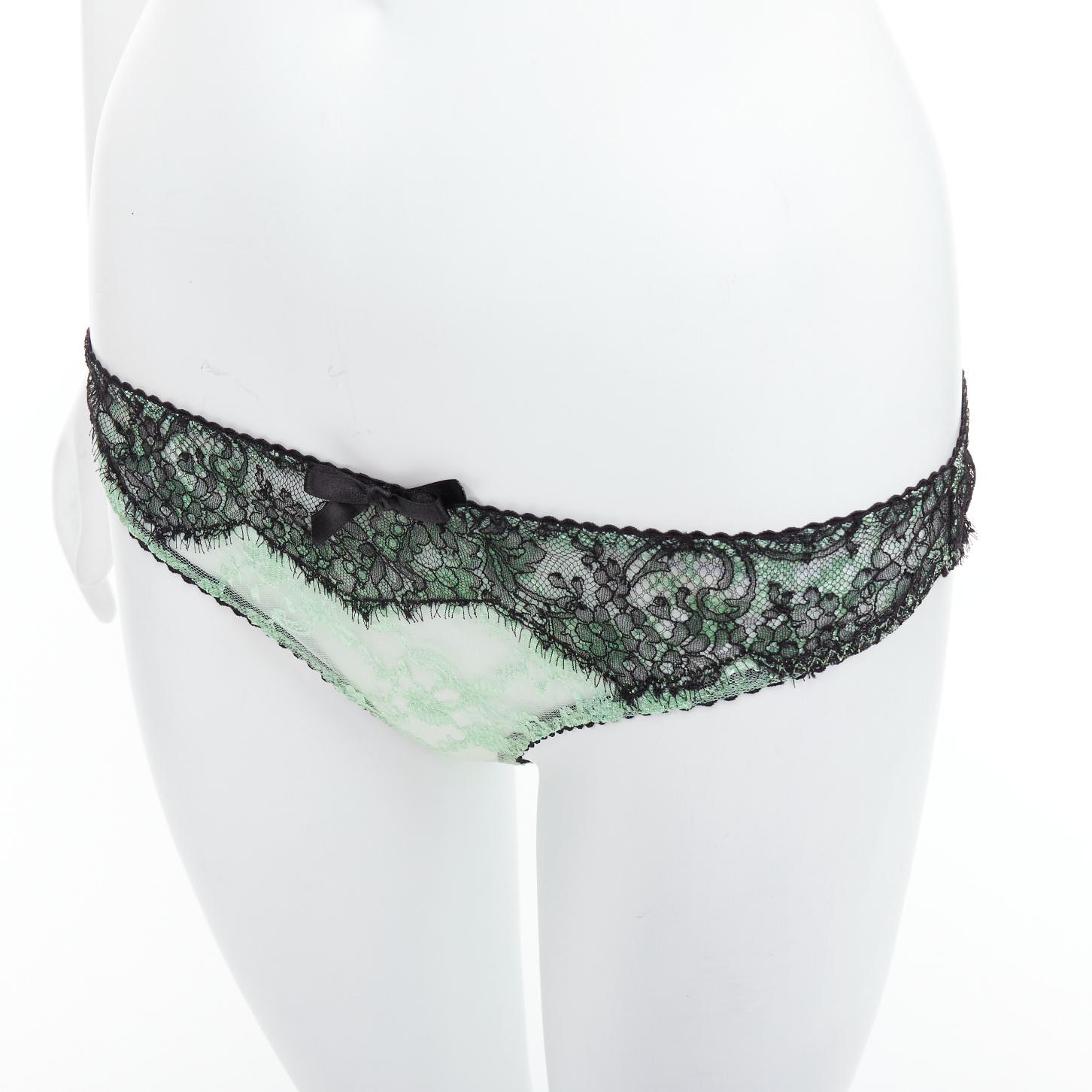 AGENT PROVOCATEUR mint green lace black bow bra panty set FR90C For Sale 3