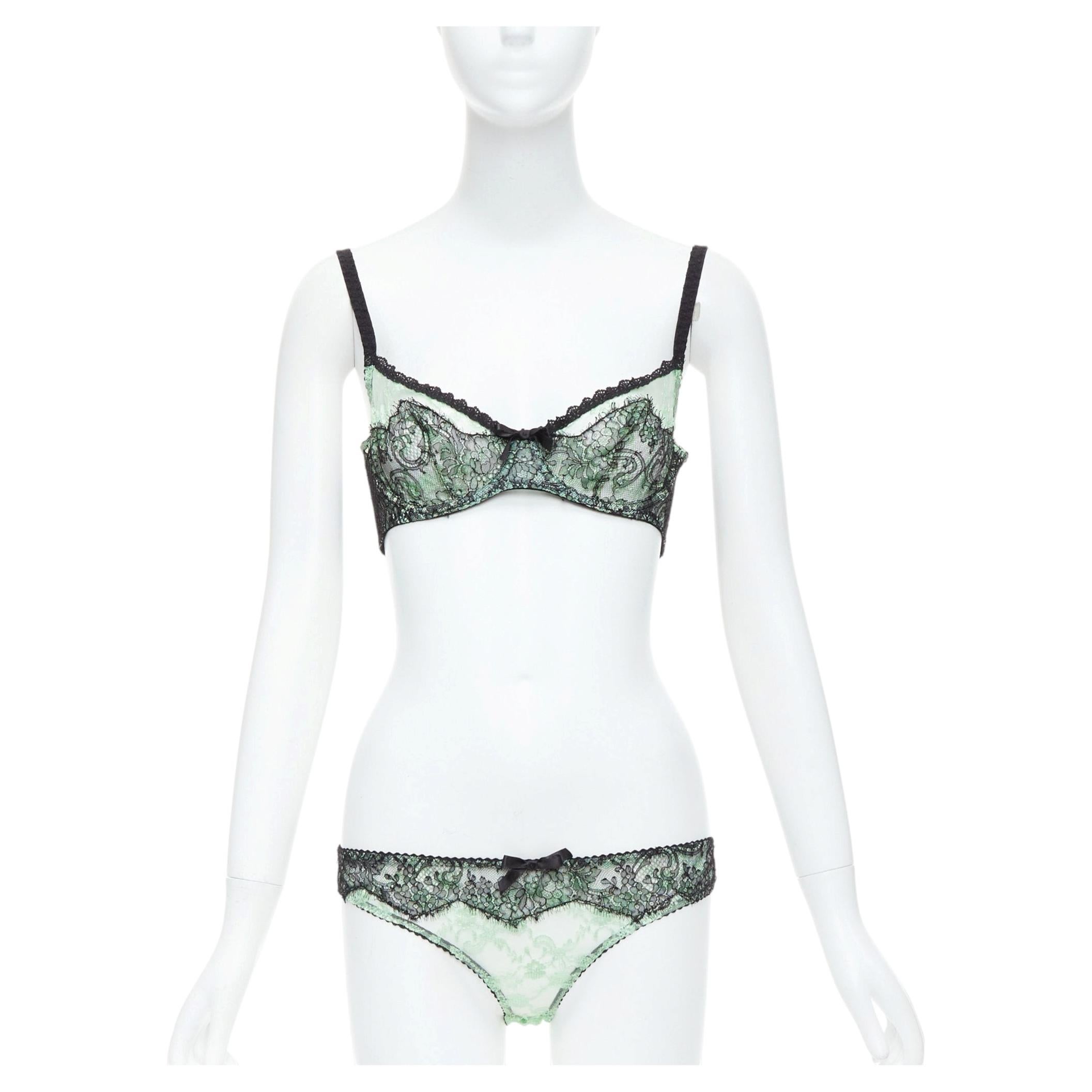 AGENT PROVOCATEUR Ensemble culotte soutien-gorge dentelle vert menthe noeud noir FR90C en vente