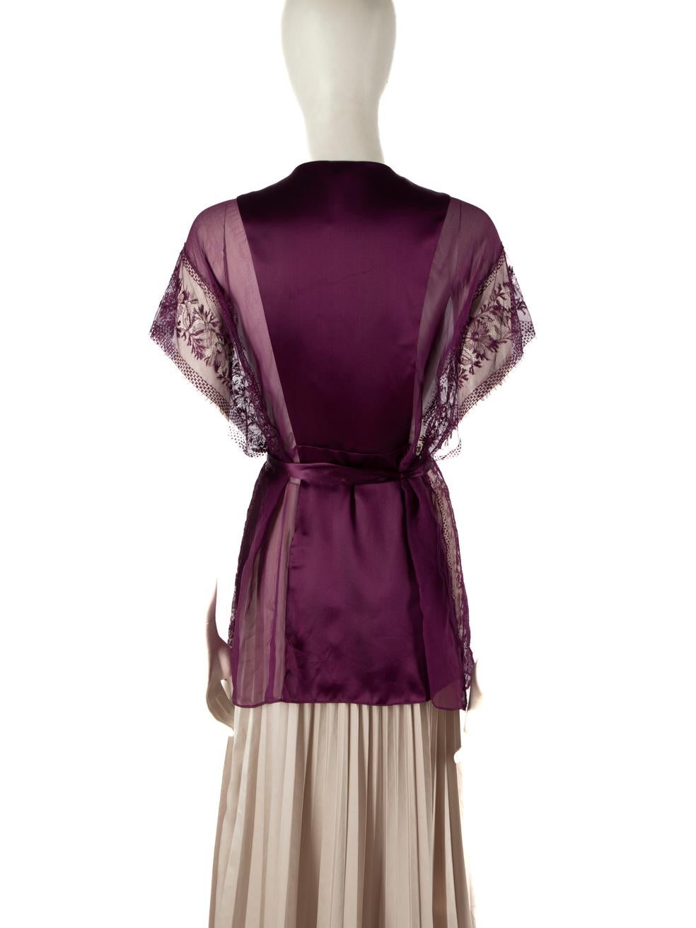 Brown Agent Provocateur Purple Silk Lace Trim Robe Size M For Sale