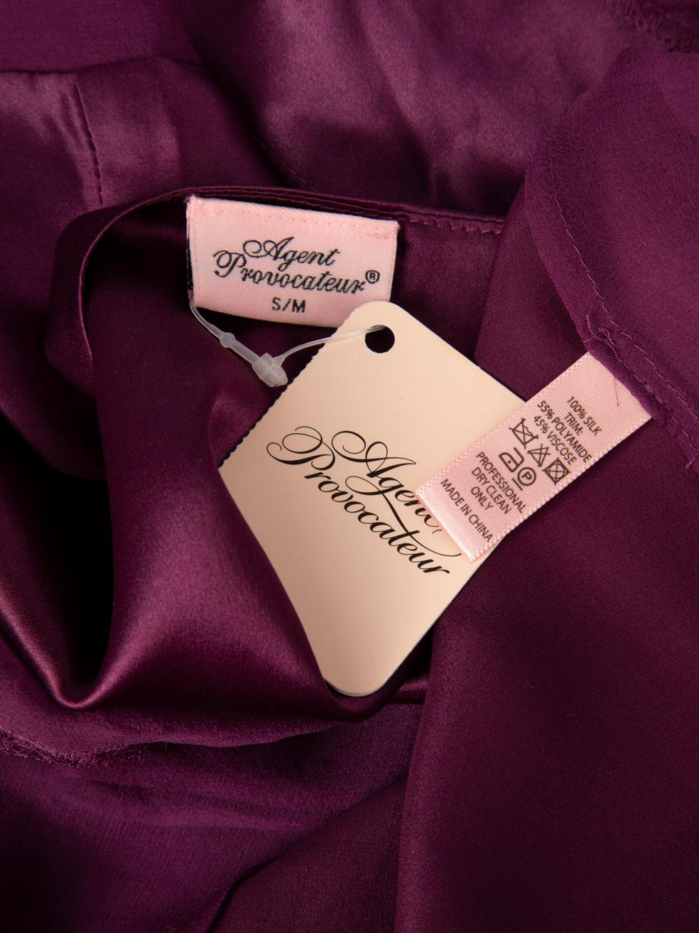 Women's Agent Provocateur Purple Silk Lace Trim Robe Size M For Sale