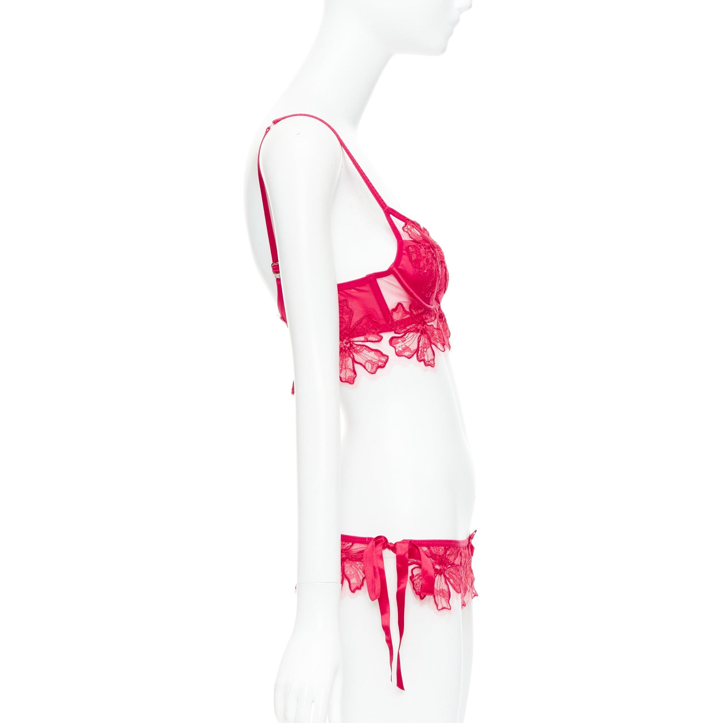 AGENT PROVOCATEUR Serephina Rotes Kleid-Set aus Baumwollbesatz mit Blumenspitze und Baumwollbesatz in Schleife 86B M Damen im Angebot