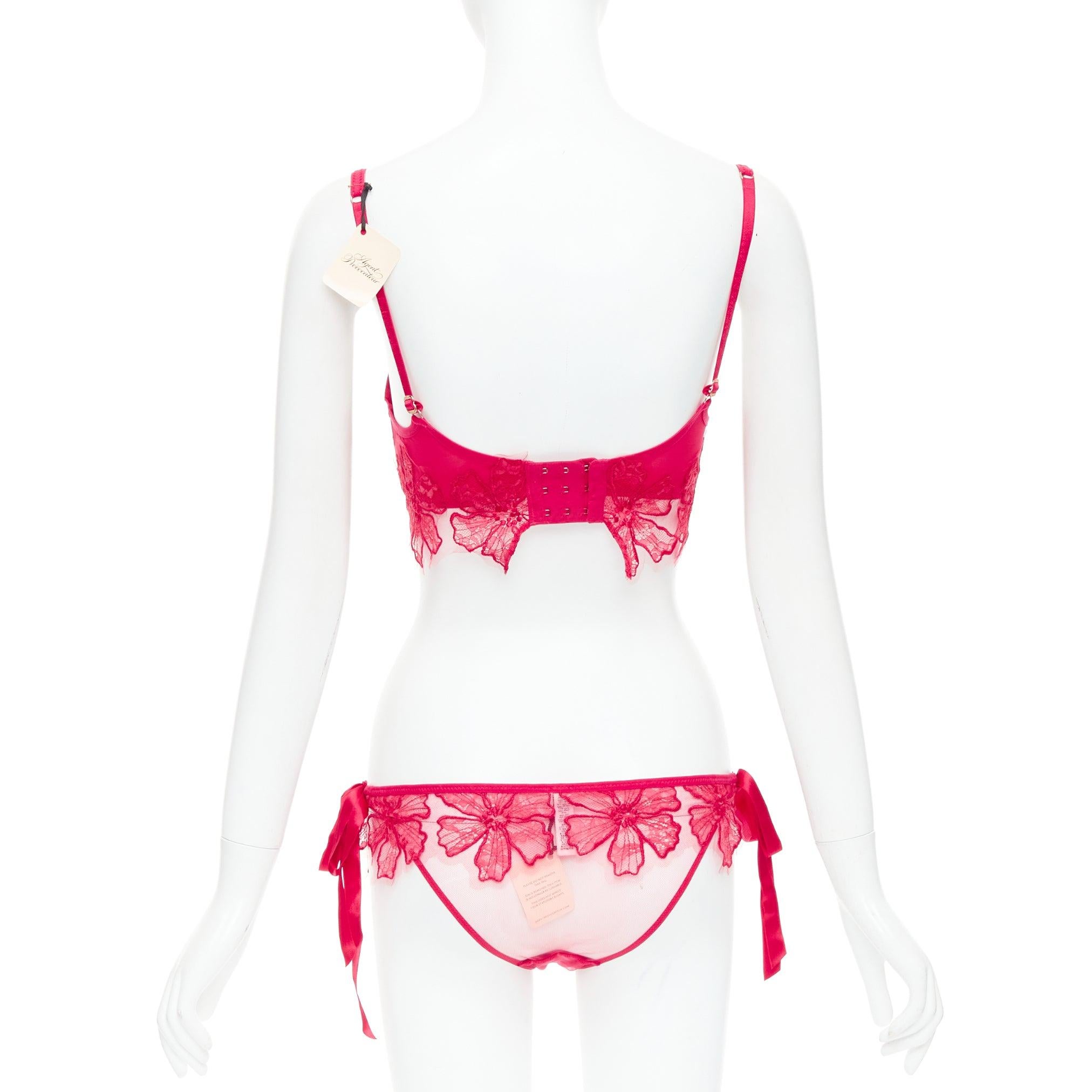 AGENT PROVOCATEUR Serephina Rotes Kleid-Set aus Baumwollbesatz mit Blumenspitze und Baumwollbesatz in Schleife 86B M im Angebot 1