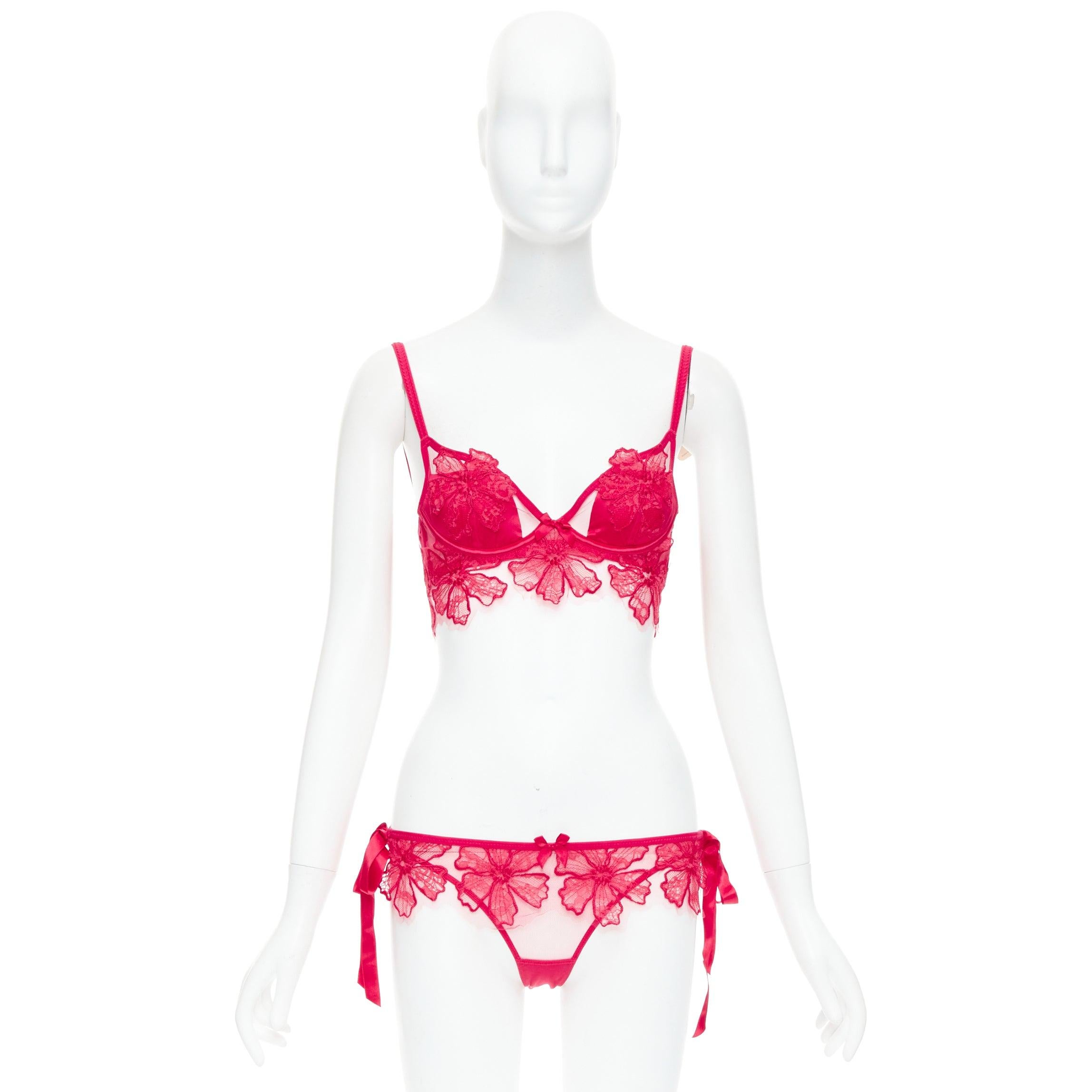 AGENT PROVOCATEUR Serephina Rotes Kleid-Set aus Baumwollbesatz mit Blumenspitze und Baumwollbesatz in Schleife 86B M im Angebot 5