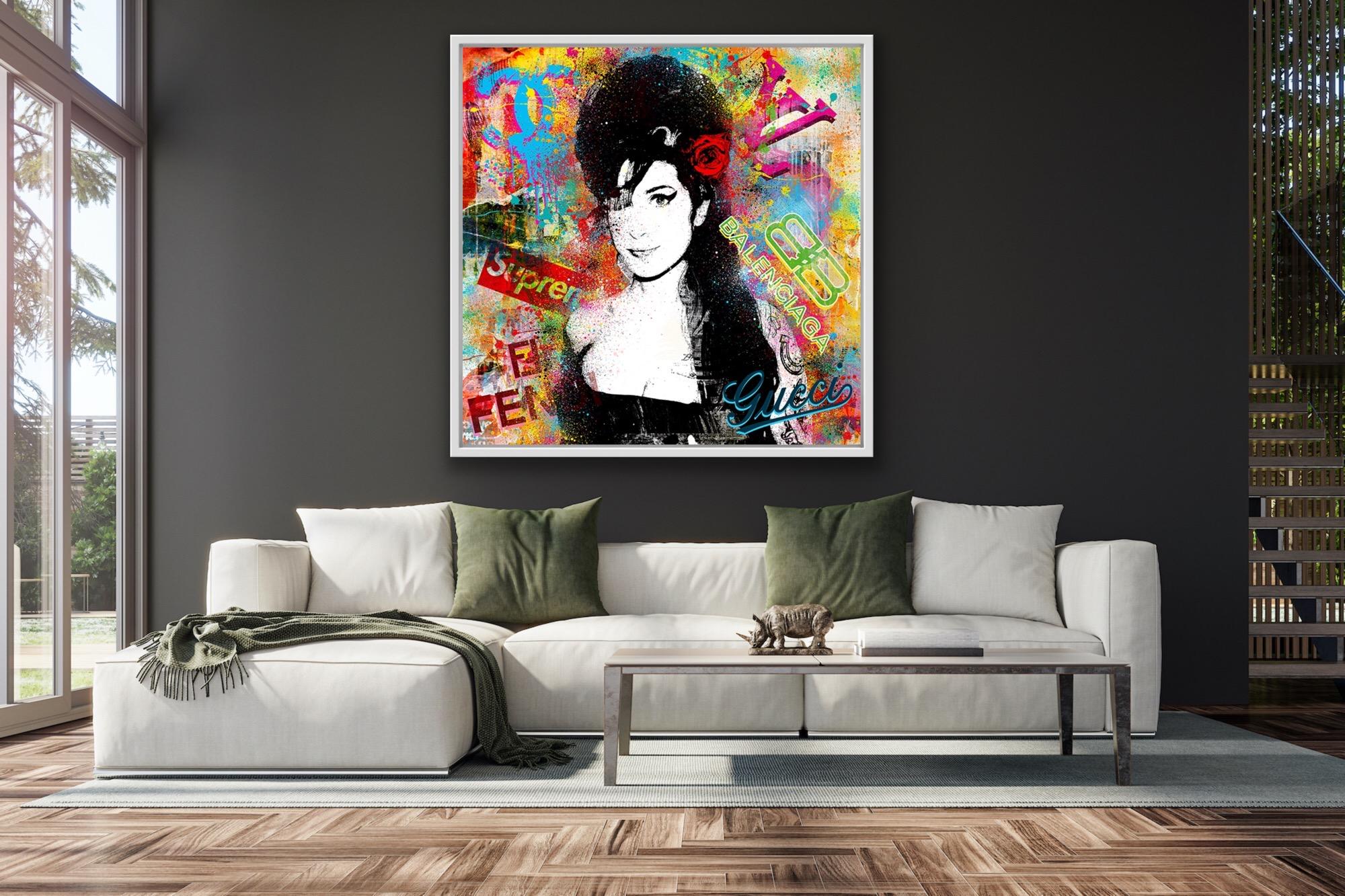 Amy Winehouse-Porträt, berühmte Celebrity-Kunstwerke, „Amy) You Know Love Is“ (Beige), Portrait Print, von Agent X