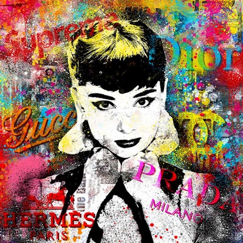 Portrait Painting Agent X - Audrey Hepburn en tant qu'artiste d'origine, nature morte, pop art, abstrait  