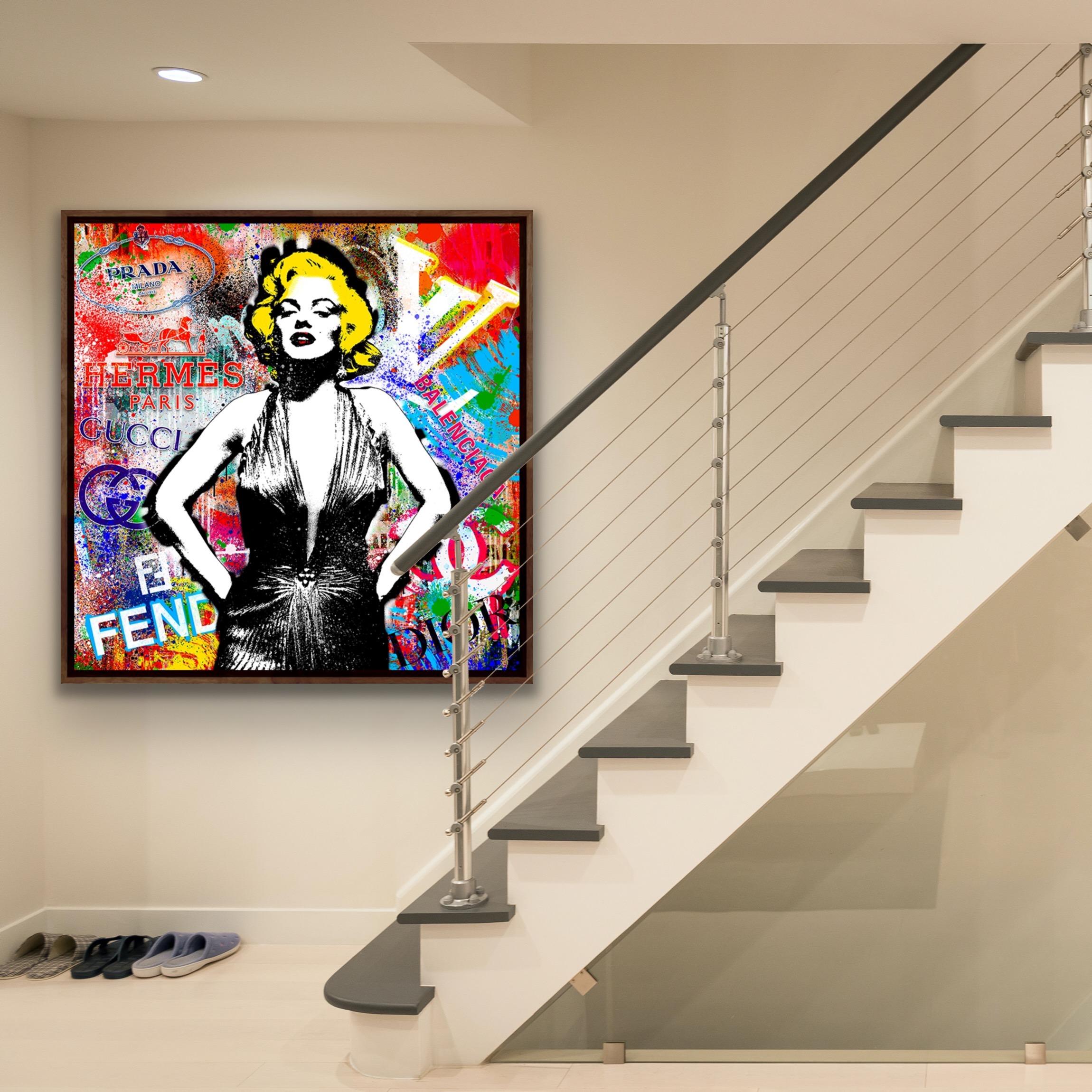 Marilyn as Vicky Debevoise, Famous Celebrity Artwork, Hollywood Art, Urban Art - Beige Portrait Painting by Agent X