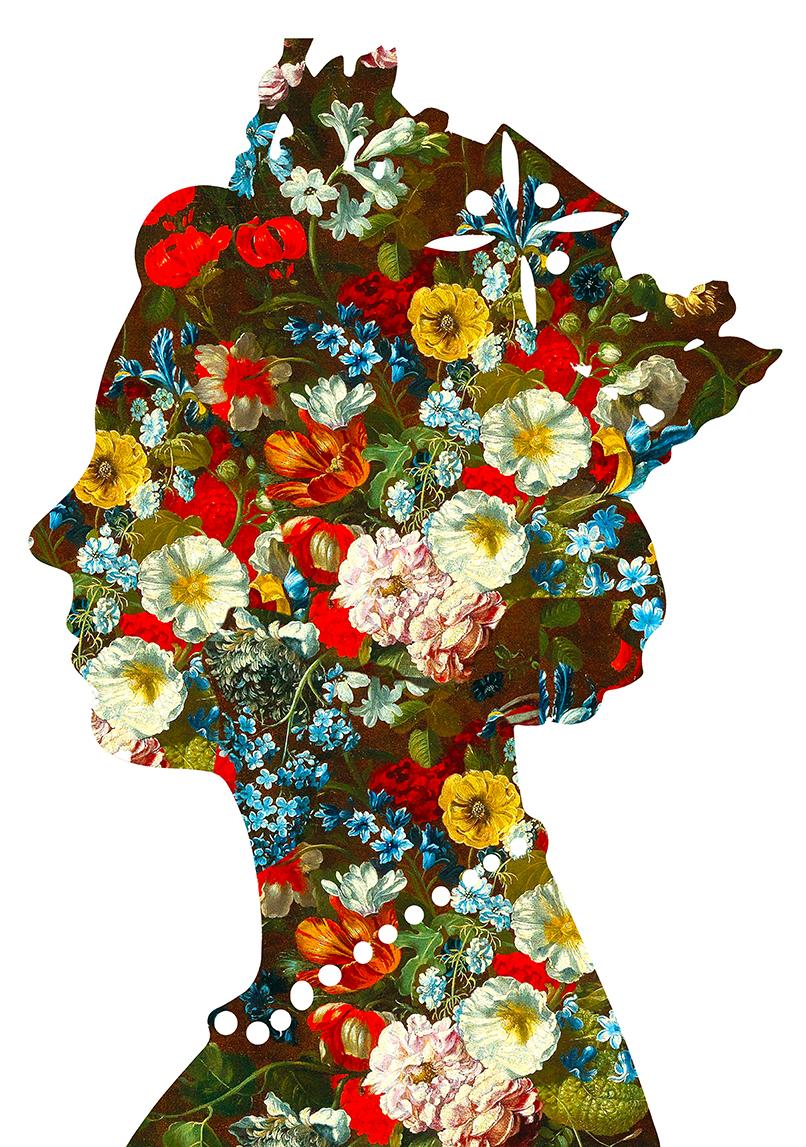 Eine Königin (02), Original Queen Art, Celebrity Art, Digitales Gemälde mit Blumenmuster