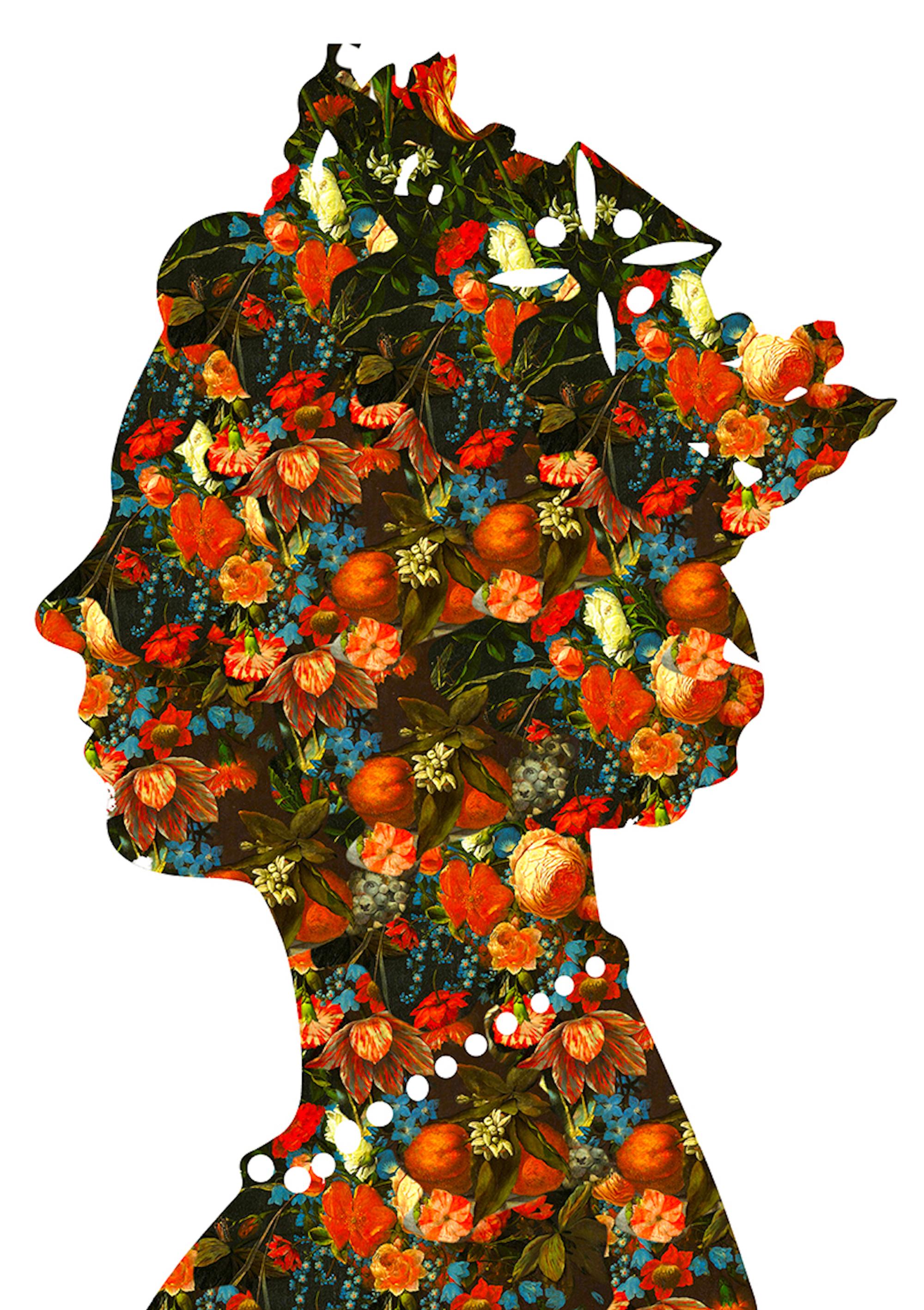 Eine Königin (07), Blumenkunstwerk, berühmtes Celebrity-Porträt, Original Digitale Kunst