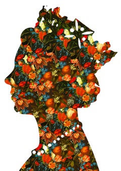 One Queen (07), Floral Artwork, Famous Celebrity Portrait, Original Digital Art
