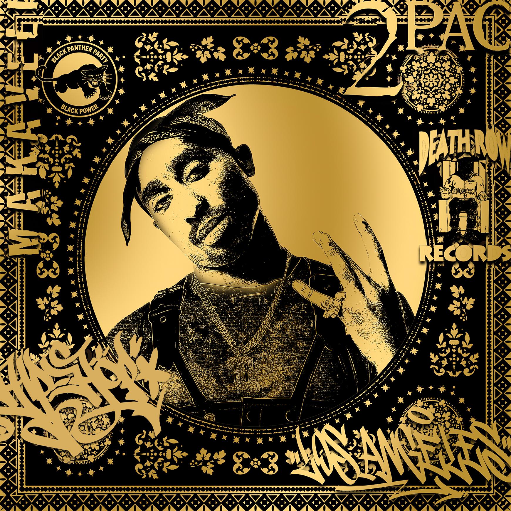 Agent X Figurative Print - 2 Pac (Gold) (50 Years, Hip Hop, Rap, Iconic, Artist, Musician, Rapper)