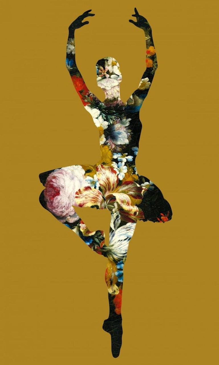 Agent X, En Dedans Pirouette Avec Des Fleurs (Gold), Dancing Art, Affordable Art - Print by Agent X