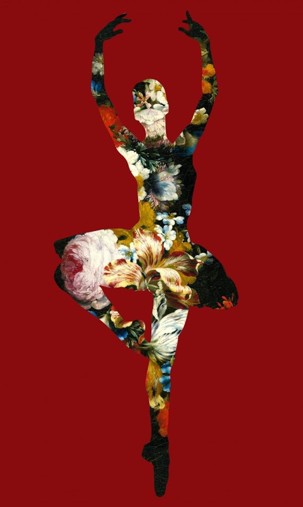 Agent X, En Dedans Pirouette Avec Des Fleurs (Red), Contemporary Art, Ballet Art