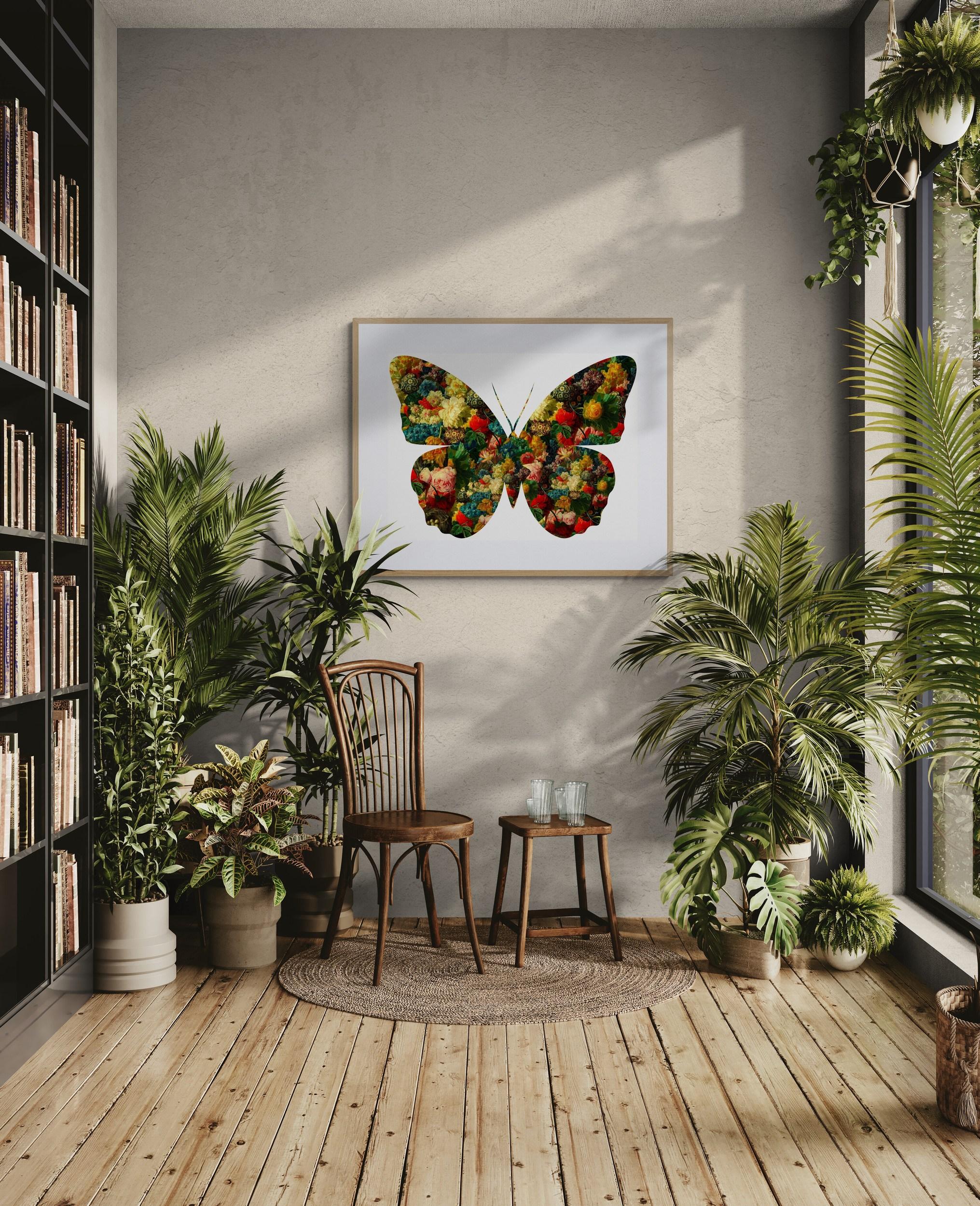 Mariposa sobre fondo blanco (Silueta, Naturaleza, Flores, Floral, Barroco) - Print de Agent X