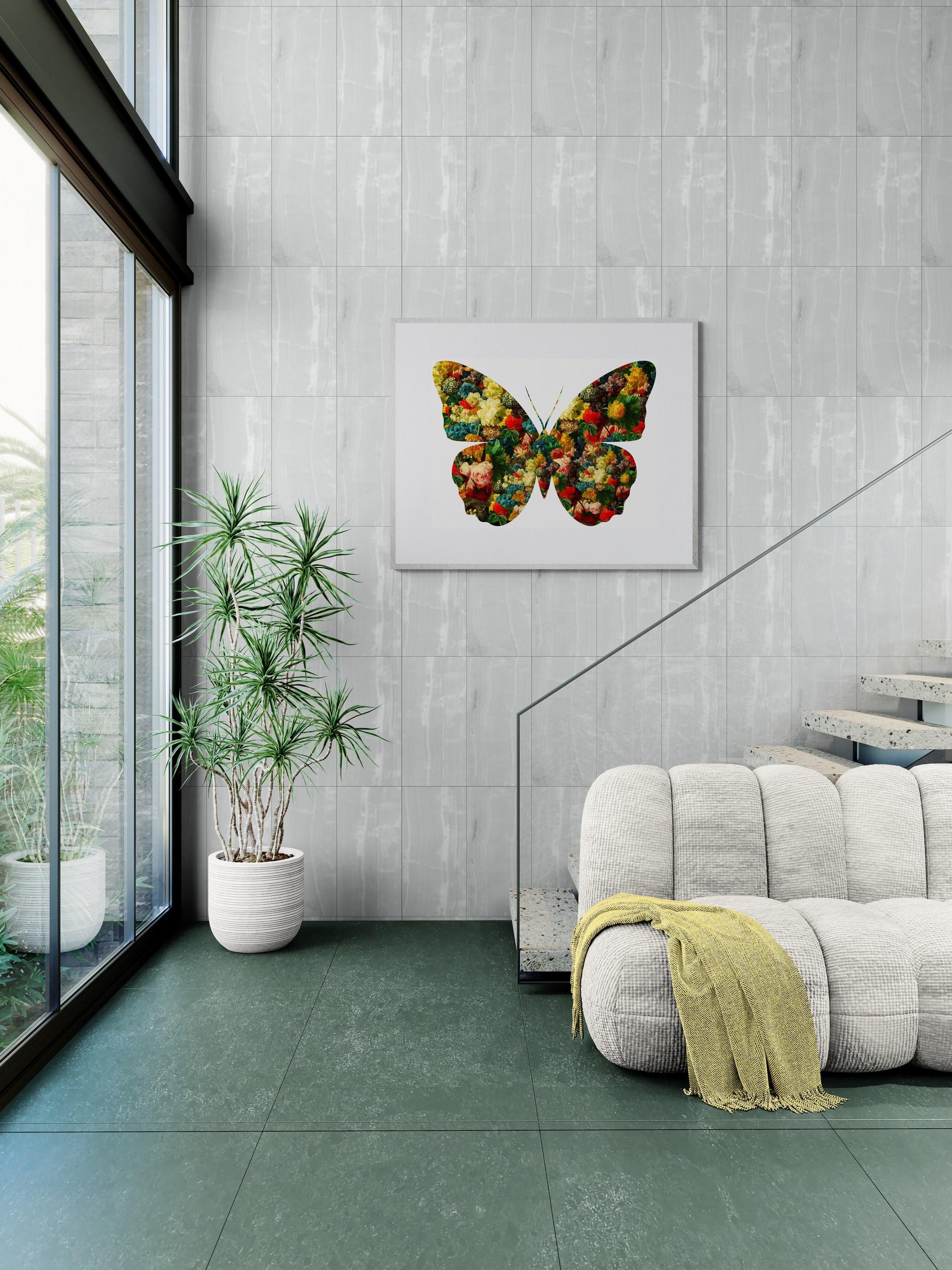 Mariposa sobre fondo blanco (Silueta, Naturaleza, Flores, Floral, Barroco) - Animal Print Marrón de Agent X