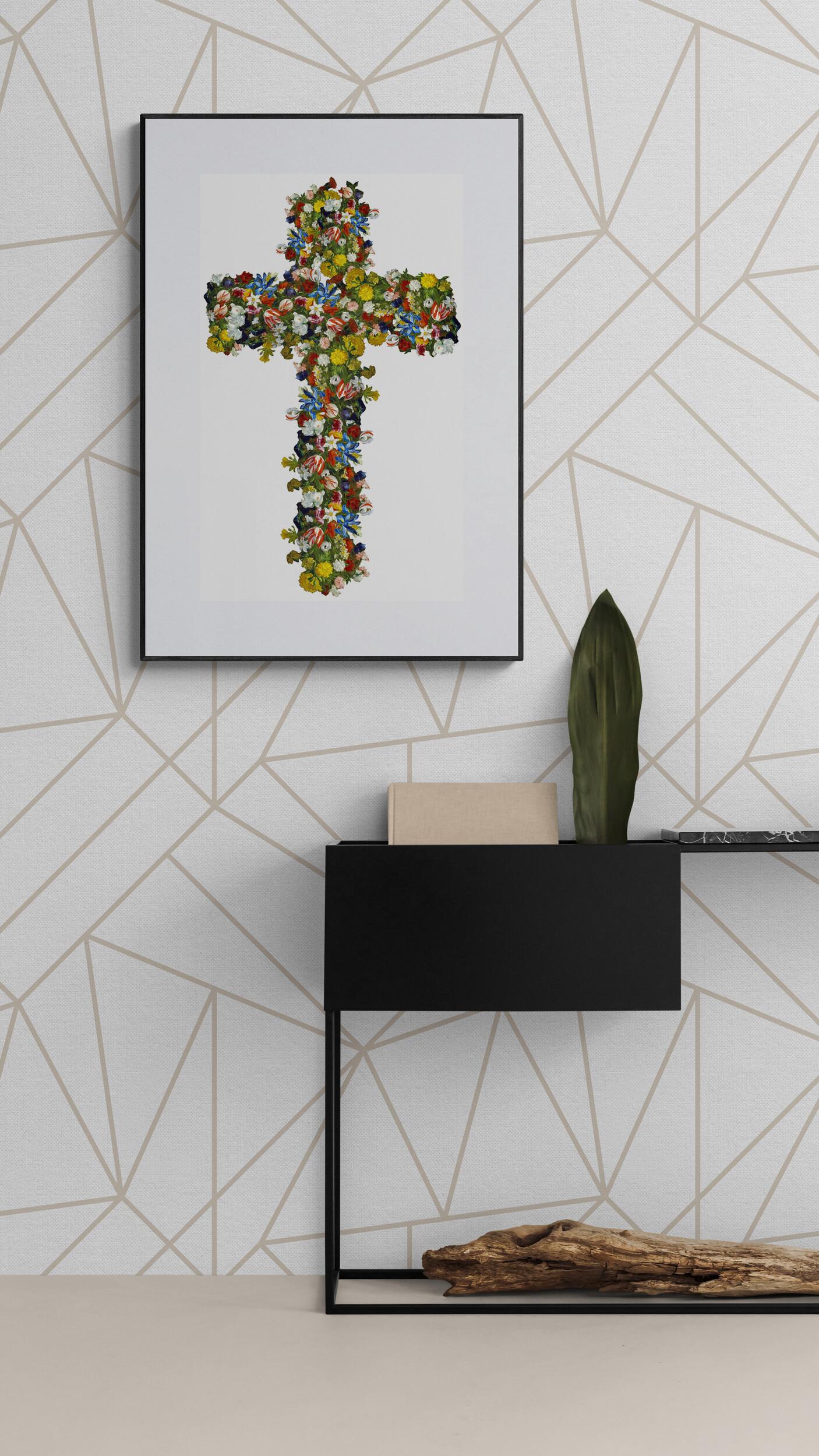 Crux Immissa 1 (Cruz, Flores, Vibrante) - Figurative Print Marrón de Agent X