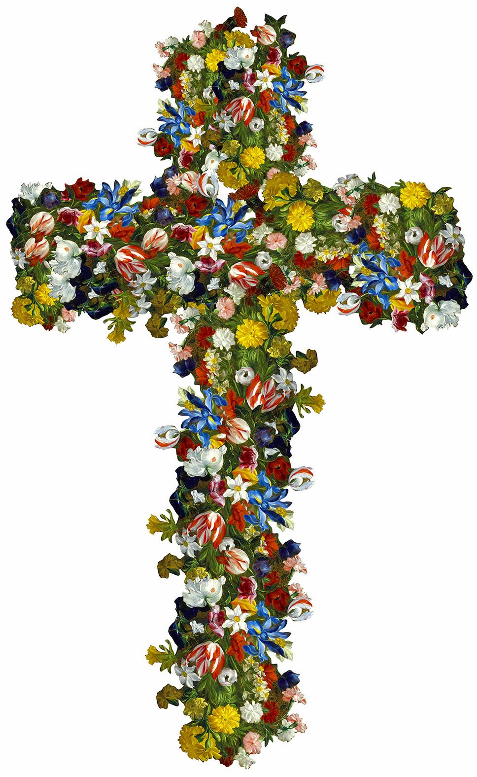 Figurative Print de Agent X - Crux Immissa 1 (Cruz, Flores, Vibrante)
