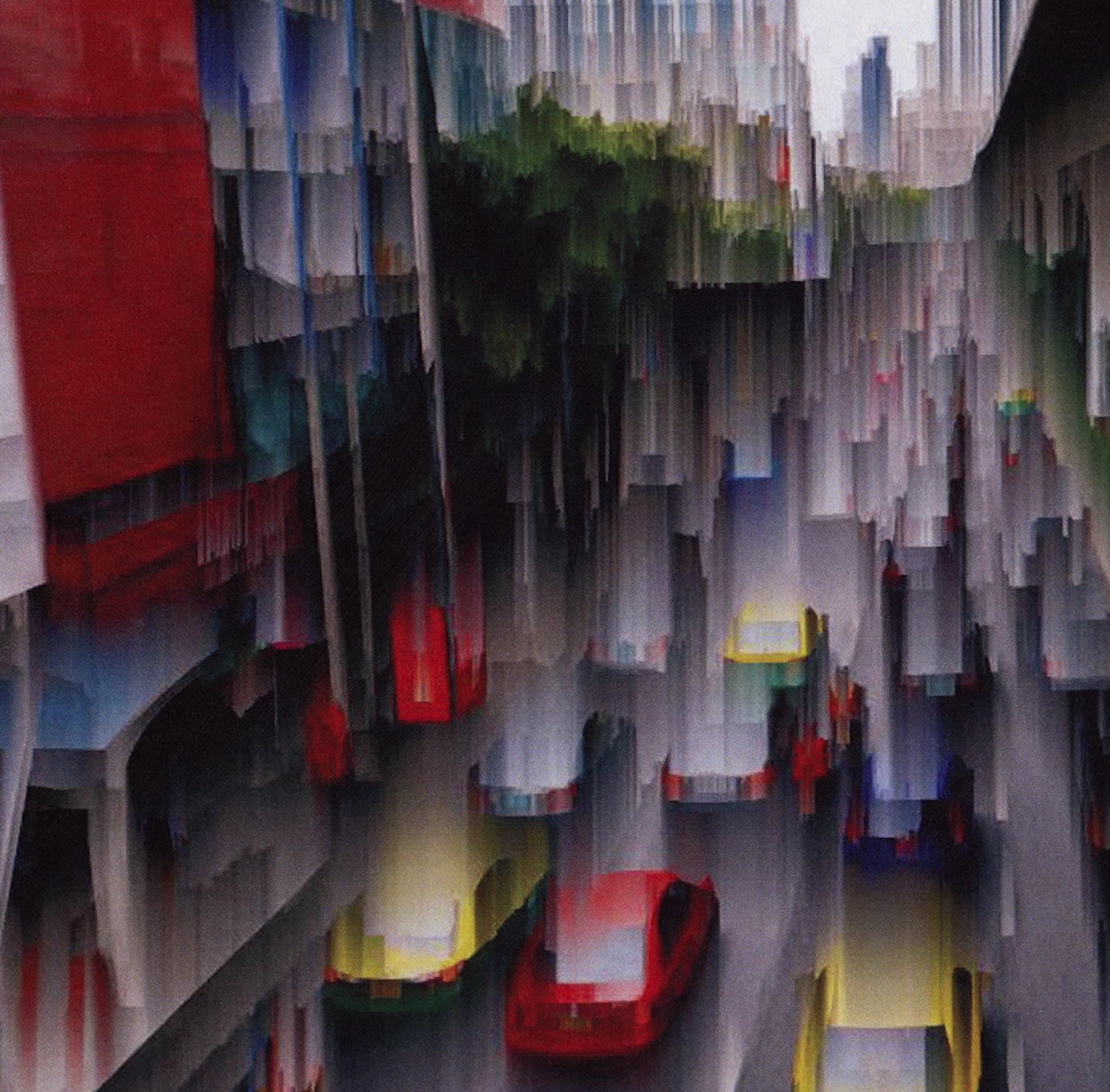 Downtown Bridge BY AGENT X, Limited Edition Art, Contemporary Abstract Cityscape - Black Interior Print by Agent X