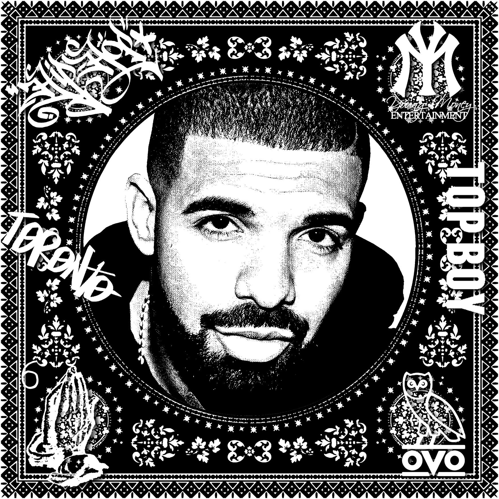 Agent X Figurative Print - Drake (Black & White) (50 Years, Hip Hop, Rap, Iconic, Artist, Musician, Rapper)