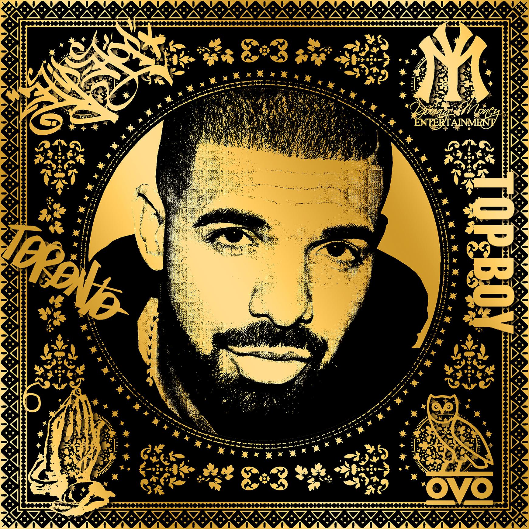 Agent X Figurative Print - Drake (Gold) (50 Years, Hip Hop, Rap, Iconic, Artist, Musician, Rapper)
