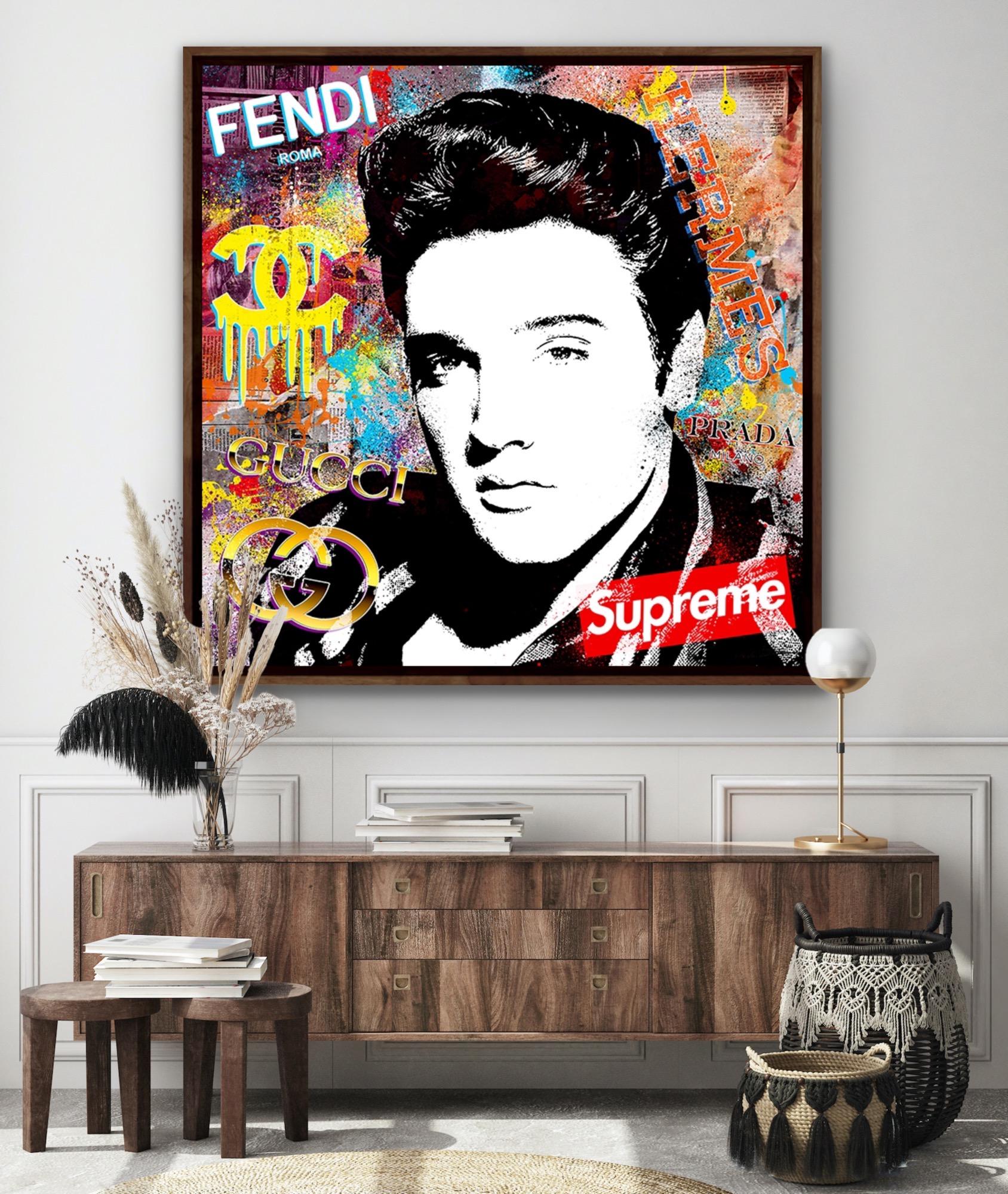 (Elvis) Suspicious Conversation, Portrait Art, Celebrity Pop Art, Urban Art - Print by Agent X
