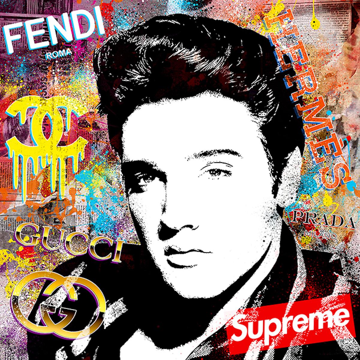 (Elvis) Conversación sospechosa, Retrato Artístico, Arte Pop de Famosos, Arte Urbano