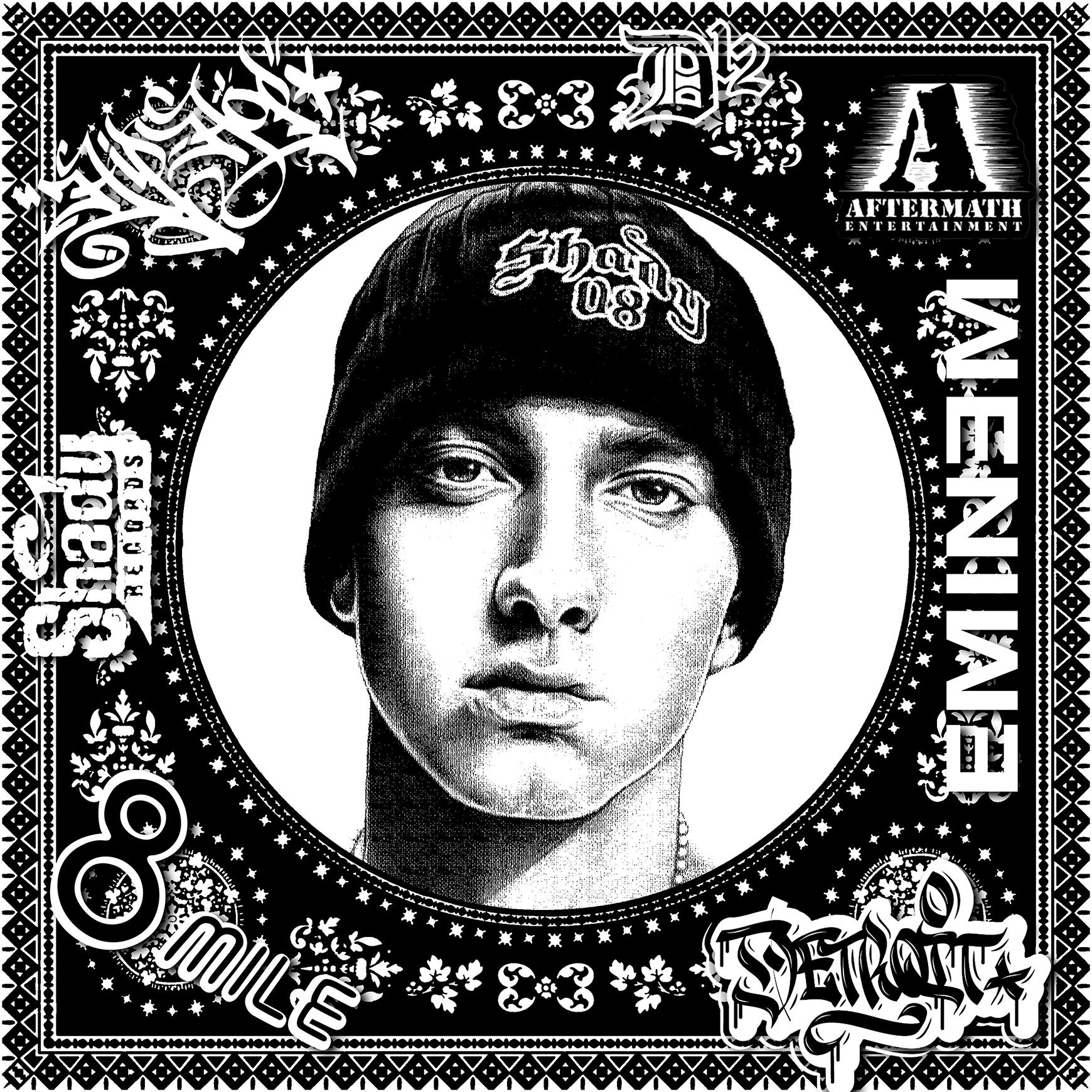 Figurative Print Agent X - Eminem (Black & White)(50 ans, Hip Hop, Rap, Iconic, Artiste, Musician, Rapper)