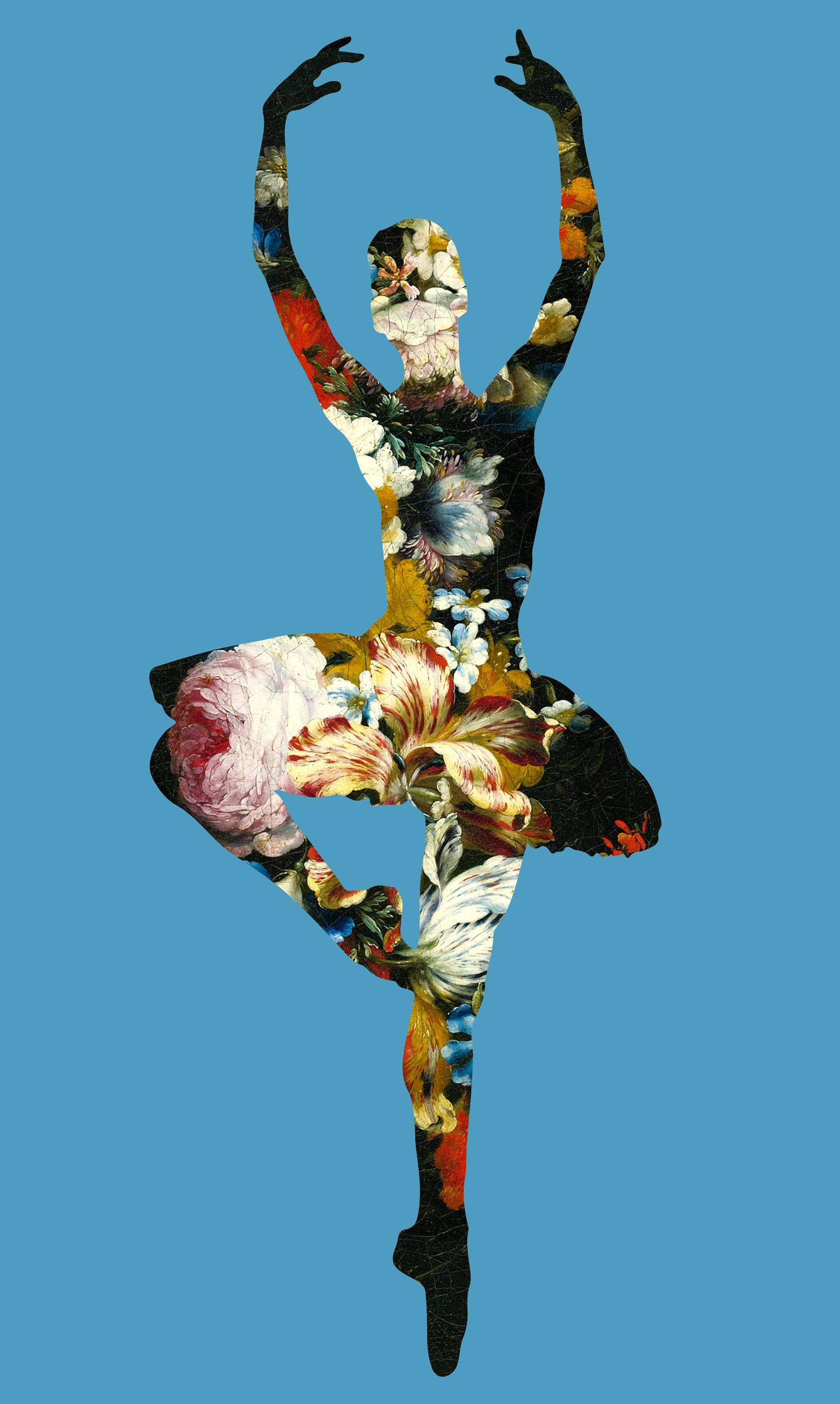 Agent X Figurative Print - En Dedans pirouette avec des fleurs  (Blue)