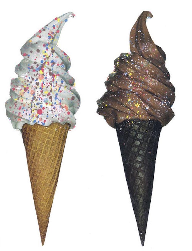 Ice Cream - Hot Pink Vanilla and Chocolate with sprinkles on sugar cones - Print by Agent X