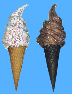 Ice Cream - Blue background, sprinkles on sugar cones