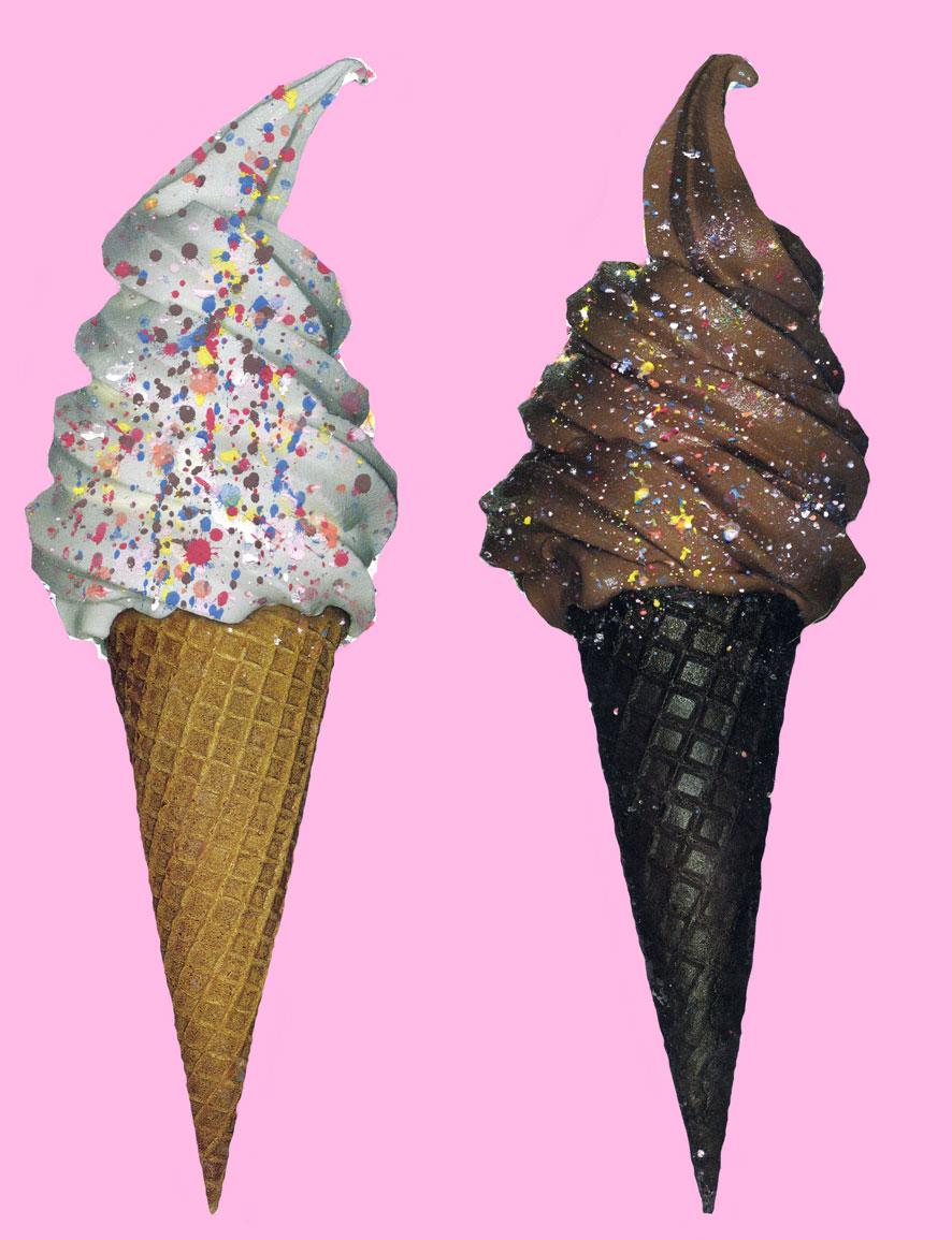 Ice Cream - Blue background, sprinkles on sugar cones - Print by Agent X