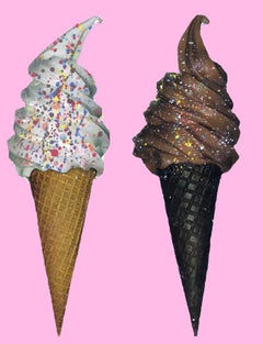 Ice Cream - Hot Pink Vanilla and Chocolate with sprinkles on sugar cones