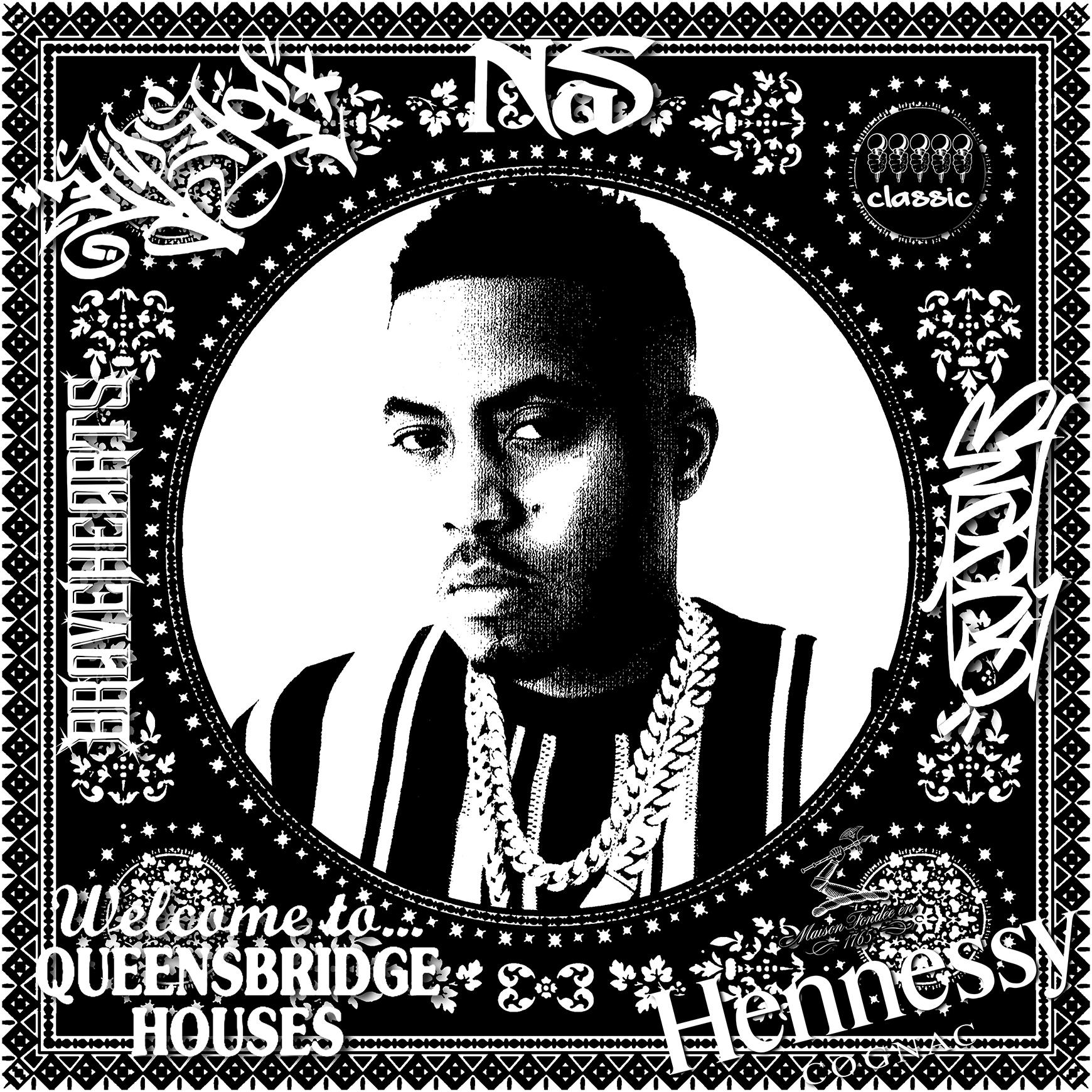 Nas (Black & White) (50 Years, Hip Hop, Rap, Iconic, Artist, Musician, Rapper) - Print by Agent X
