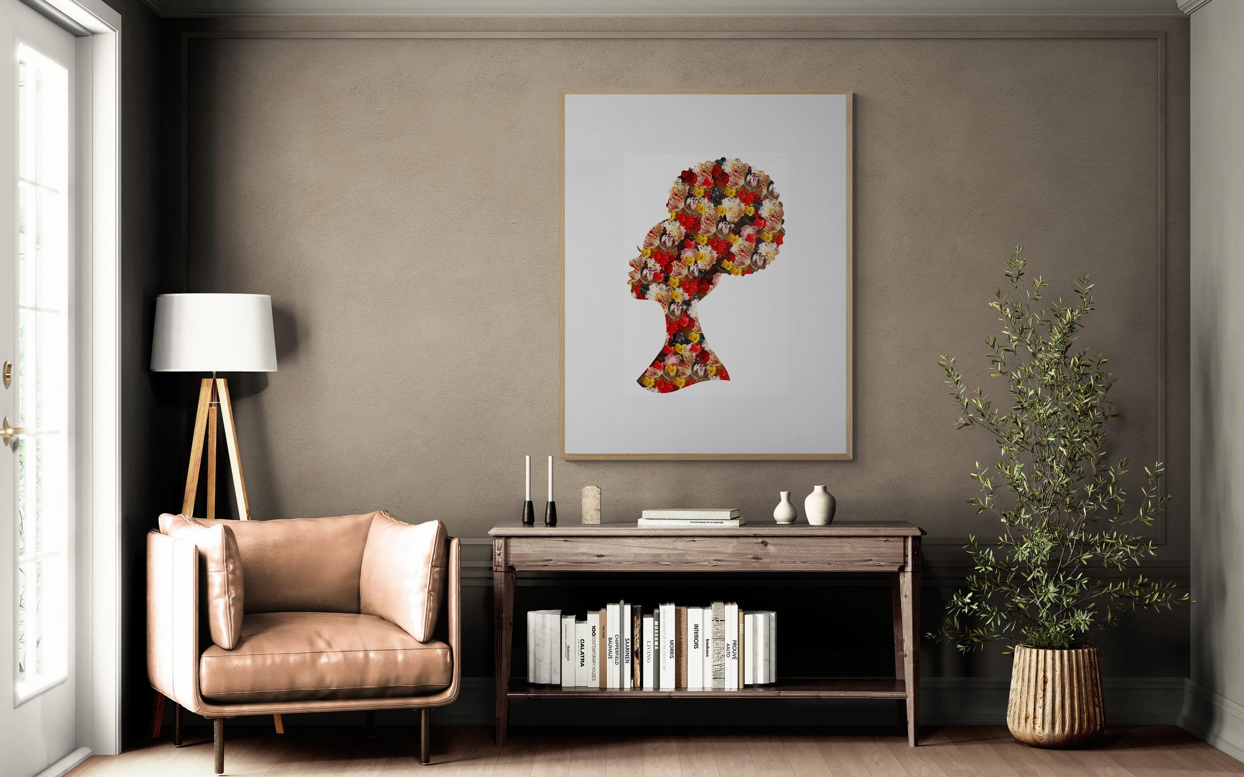 Nkosazana 55 (Silhouette, Ritratto, Fiori, Vibrante) - Print Moderno di Agent X