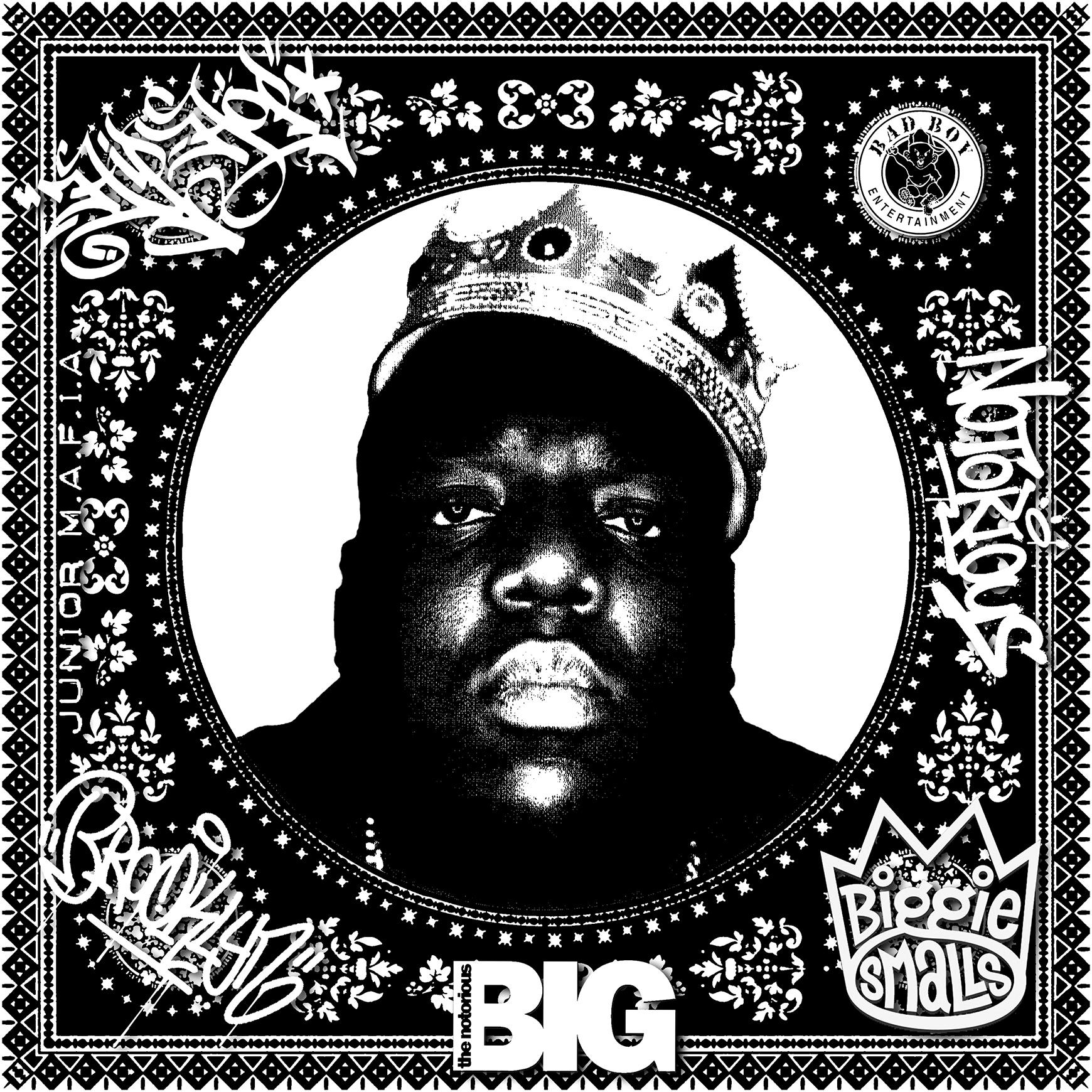 Agent X Figurative Print - Notorious B.I.G (Black & White) (50 Years, Hip Hop, Rap, Iconic, Artist)