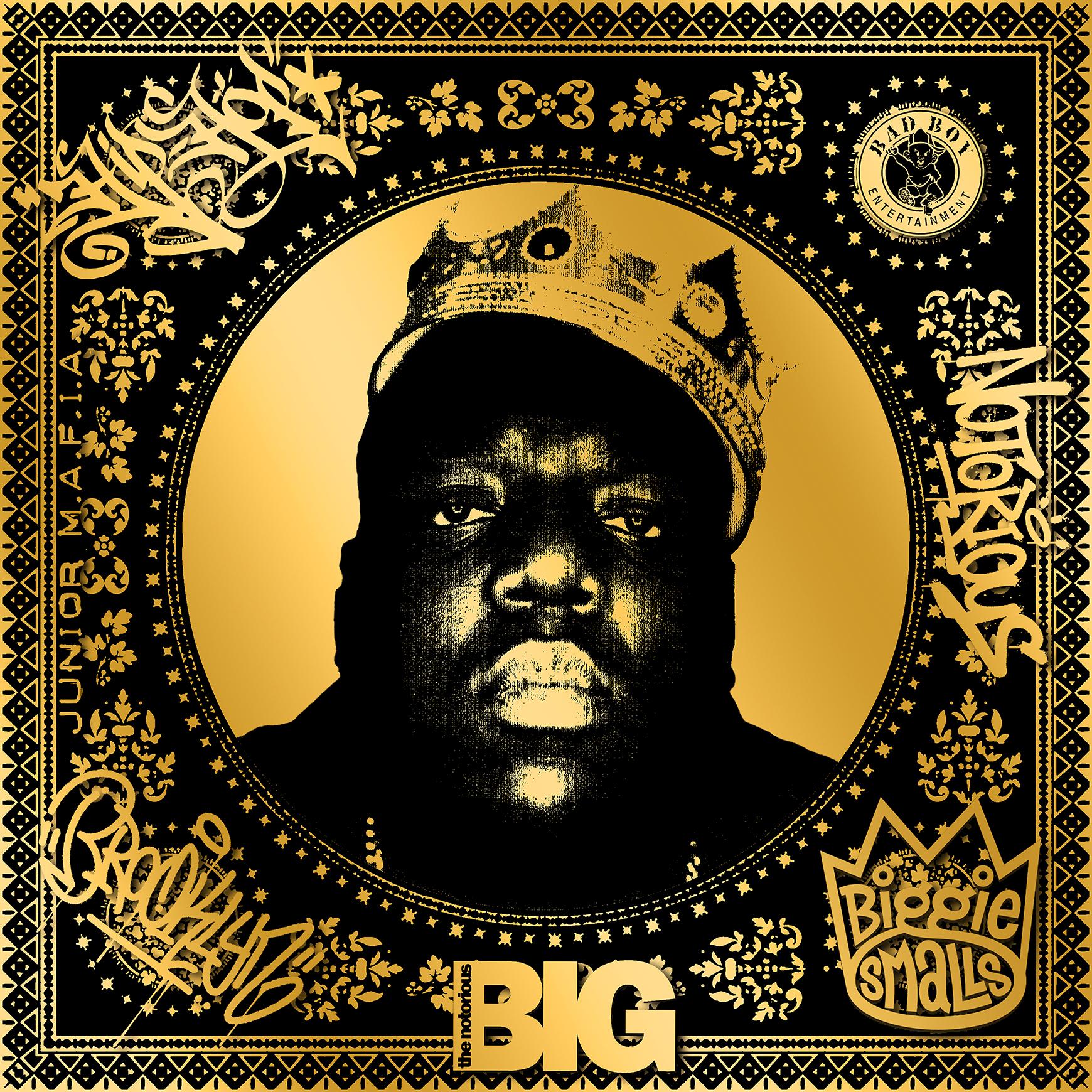 Notorious B.I.G (Gold)(50 Jahre, Hip Hop, Rap, Iconic, Künstler, Musiker, Rapper) – Print von Agent X