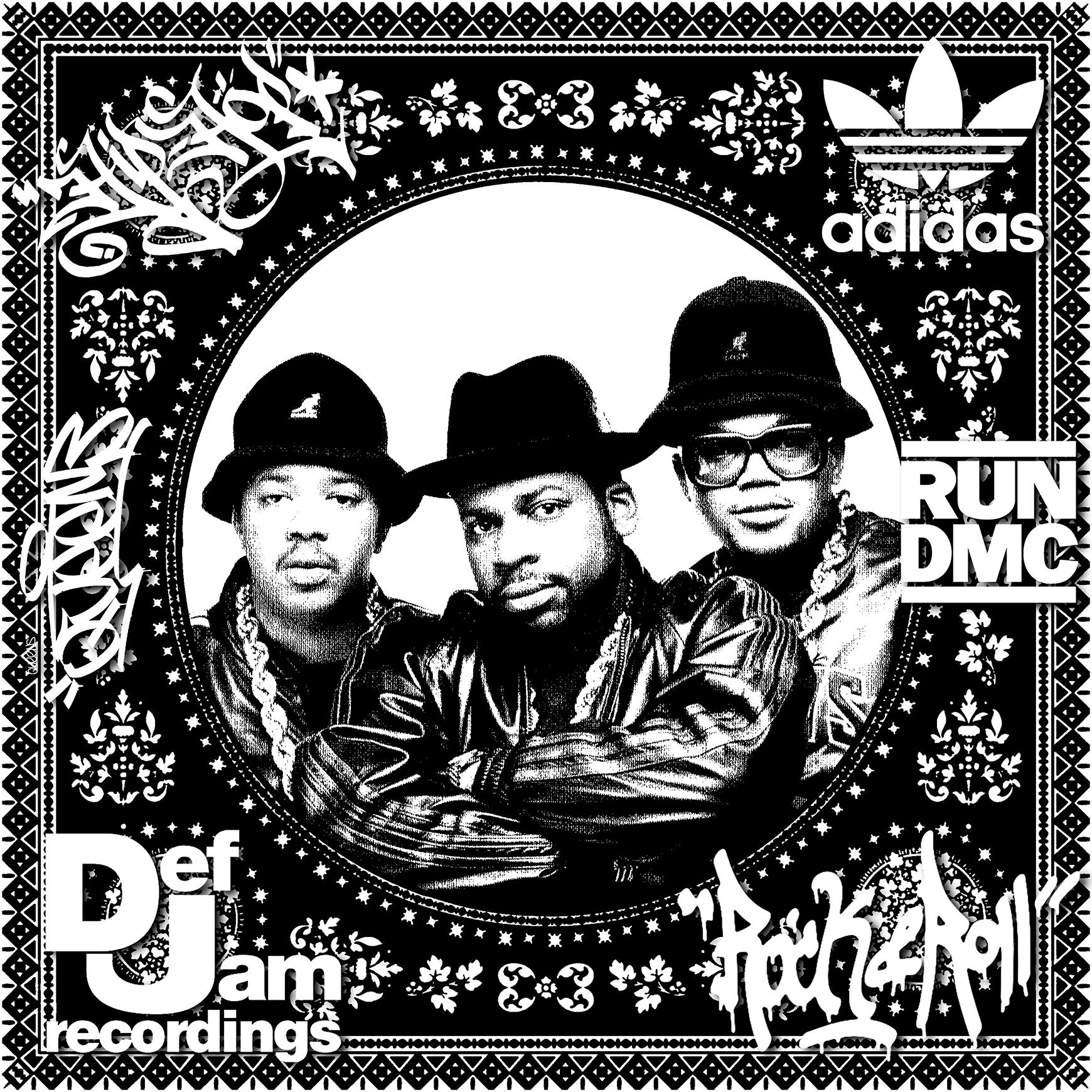 Agent X Figurative Print - RUN DMC (Black & White) (50 Years, Hip Hop, Rap, Iconic, Artist, Musician)