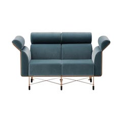 Agevole Sofa in Blue-Green Fabric with Copper Frame by Busnelli