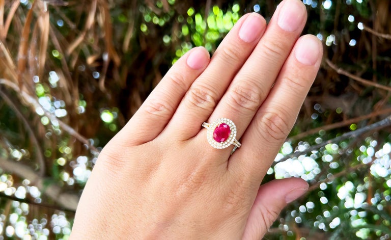 AGI Certified 2.23 Carat Ruby Ring with Double Diamond Halo 18K Gold ...