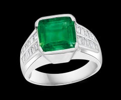 AGI Certified 5 Ct Emerald Cut Colombian Emerald Diamond Ring Platinum:: Unisex